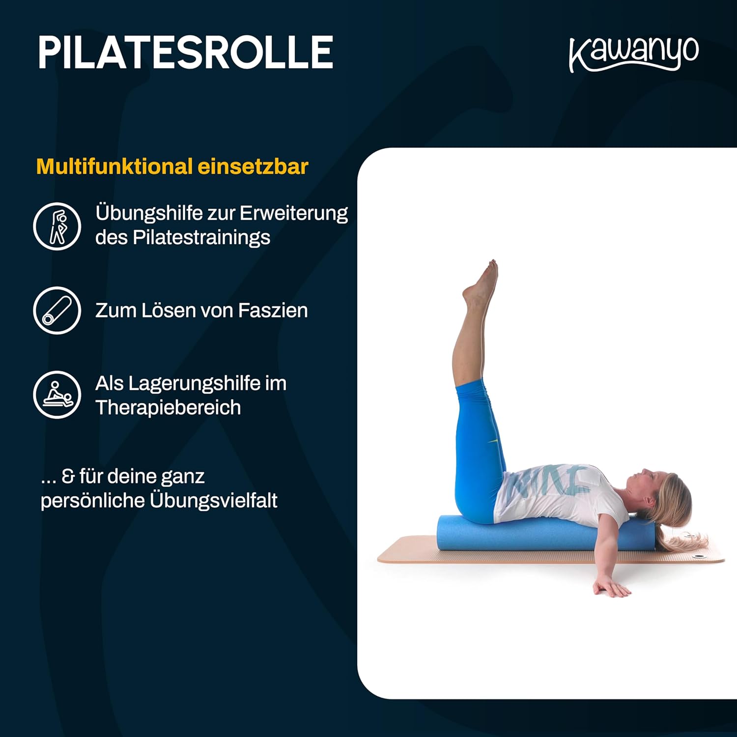 Pilates-Rolle für Stabilitäts- & Gleichgewichtsübungen – Übungshilfe für das Pilates-Training – Yoga-Rolle aus Hartschaum für Yoga, Pilates, Fitness, Gymnastik, Rehabilitation & Therapie – Bild 2