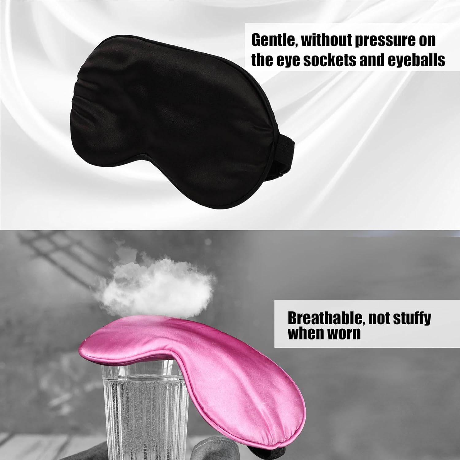 2 Stück Schlafmasken für Männer und Frauen, Seiden-Augenmaske, Seitenschläfer, lichtblockierende Schlafmaske mit verstellbarem Gummiband für Männer, Frauen und Kinder, Reisen, Nickerchen im Flugzeug – Bild 5
