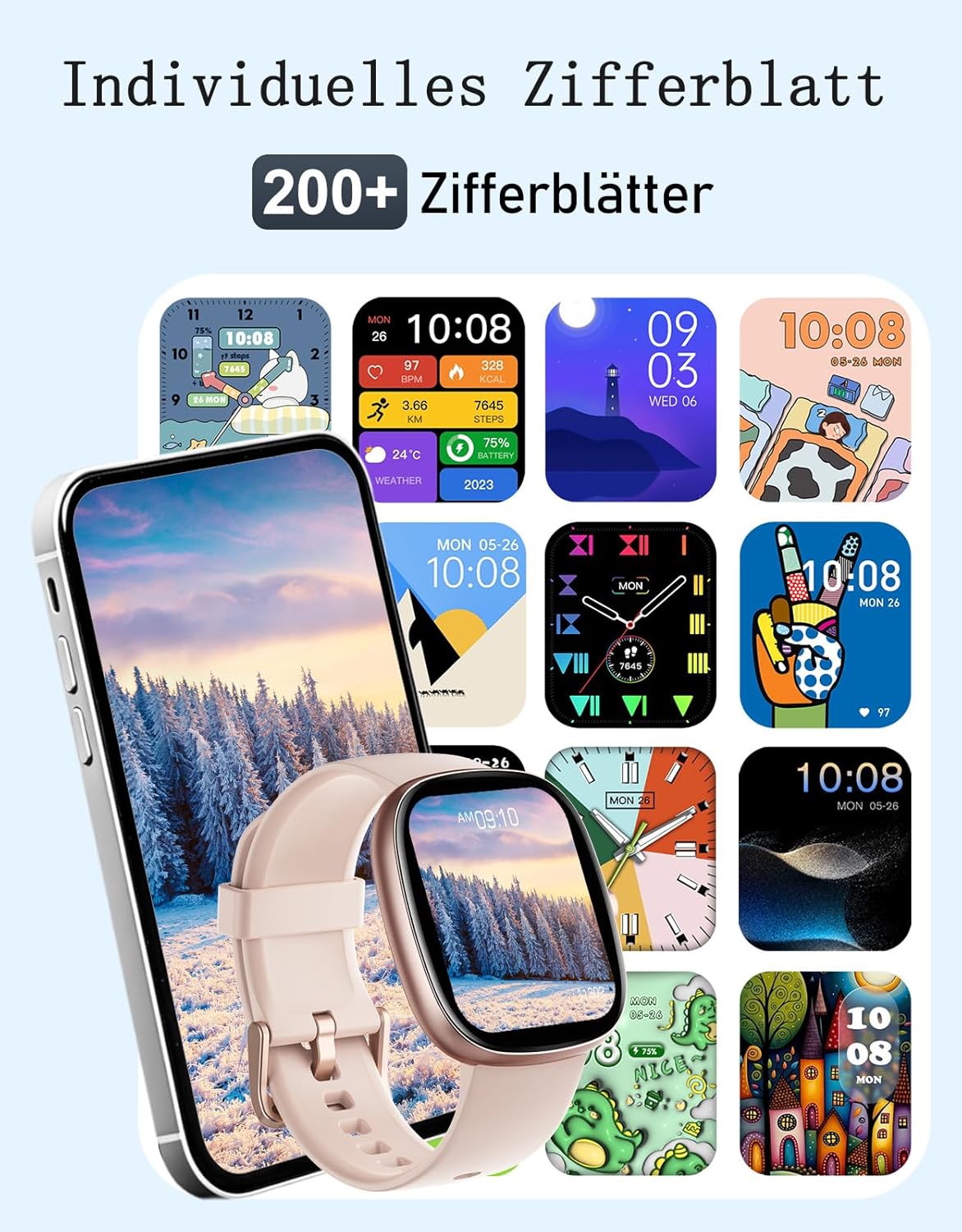 Damen Smartwatch mit Telefonfunktion, 1,85 Zoll Smartwatch mit SpO2/Herzfrequenz/Schlafmonitor/Schrittzähler 100+ Sportmodi, IP68 wasserdichte Fitnessuhr Whatsapp Notify für Android iOS Handy – Bild 6