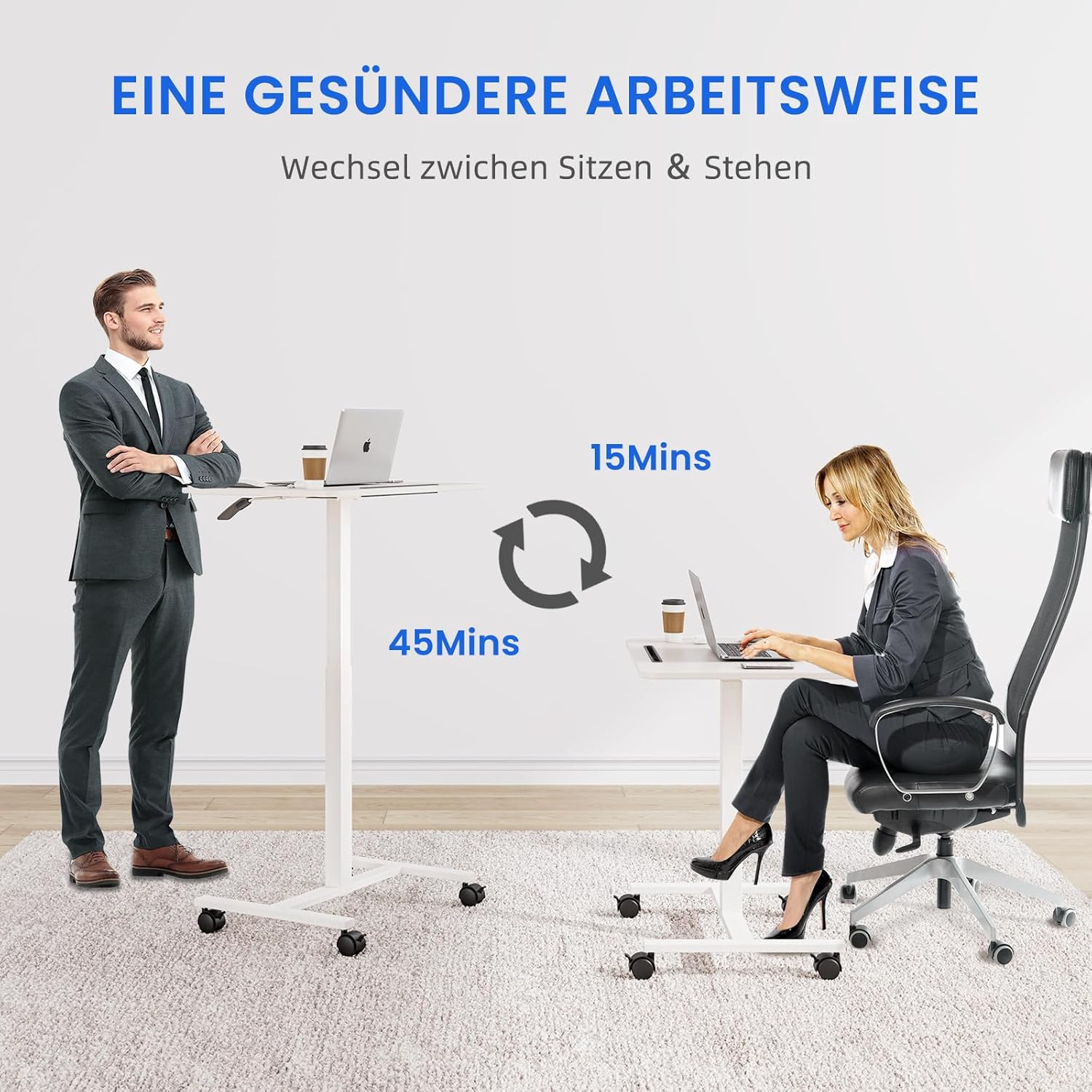 Dripex Computertisch höhenverstellbar mit Rollen, Aussparung für Tablet oder Handy, Stehsitz, PC-Tisch, kleiner Schreibtisch, mobiler Stehschreibtisch, Pflegetisch, Beistelltisch, weiß – Bild 5