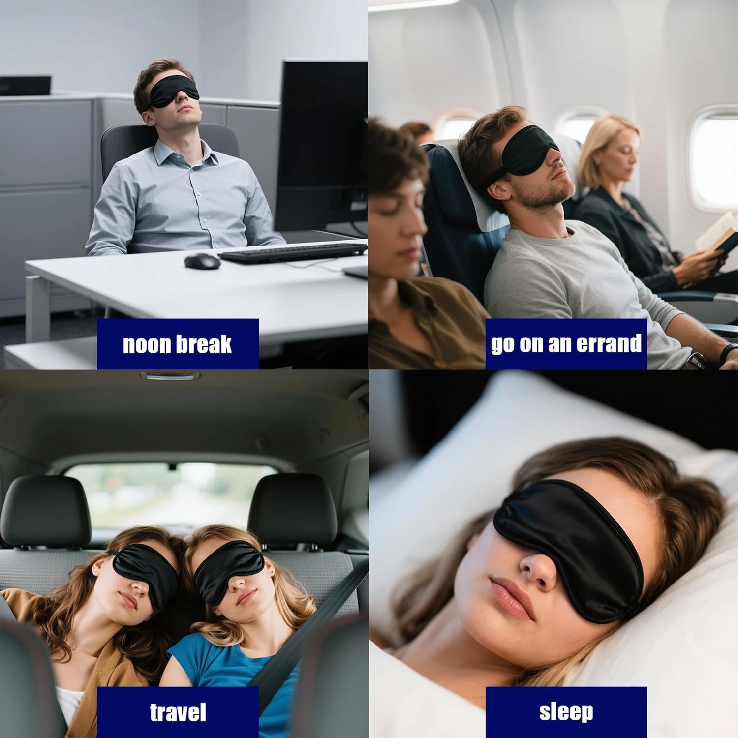 10 Stück Schlafmasken für Damen und Herren, leichte Augenbinde-Schlafmaske, Augenmaske, Nachtmaske, mit verstellbarem Gummiband, für Reisen, Schichtarbeit, Schwarz – Bild 6