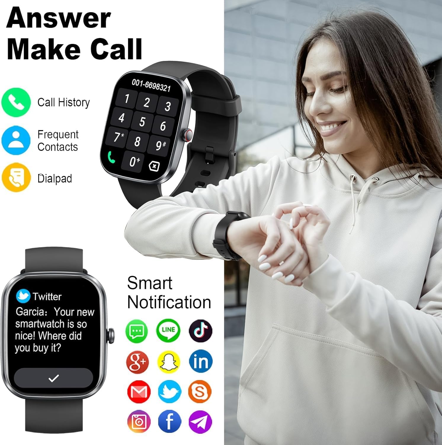 Soudorv Smartwatch Herren Damen mit Telefonfunktion, 1,91 Zoll HD Display Fitness Tracker, 1000 mAh Akku, 100 Tage Standby, 110+ Sportmodi, Fitnessuhr, Smartwatch, IPX7 Wasserdicht für iOS – Bild 3