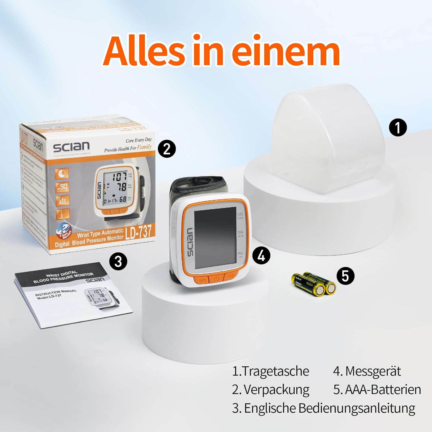 Scian Handgelenk Blutdruckmessgerät, Automatische Blutdruckmanschette mit Sprachausgabe, großes Display, 2 Benutzer, 180 Speicherplätze und Tragetasche – Bild 7