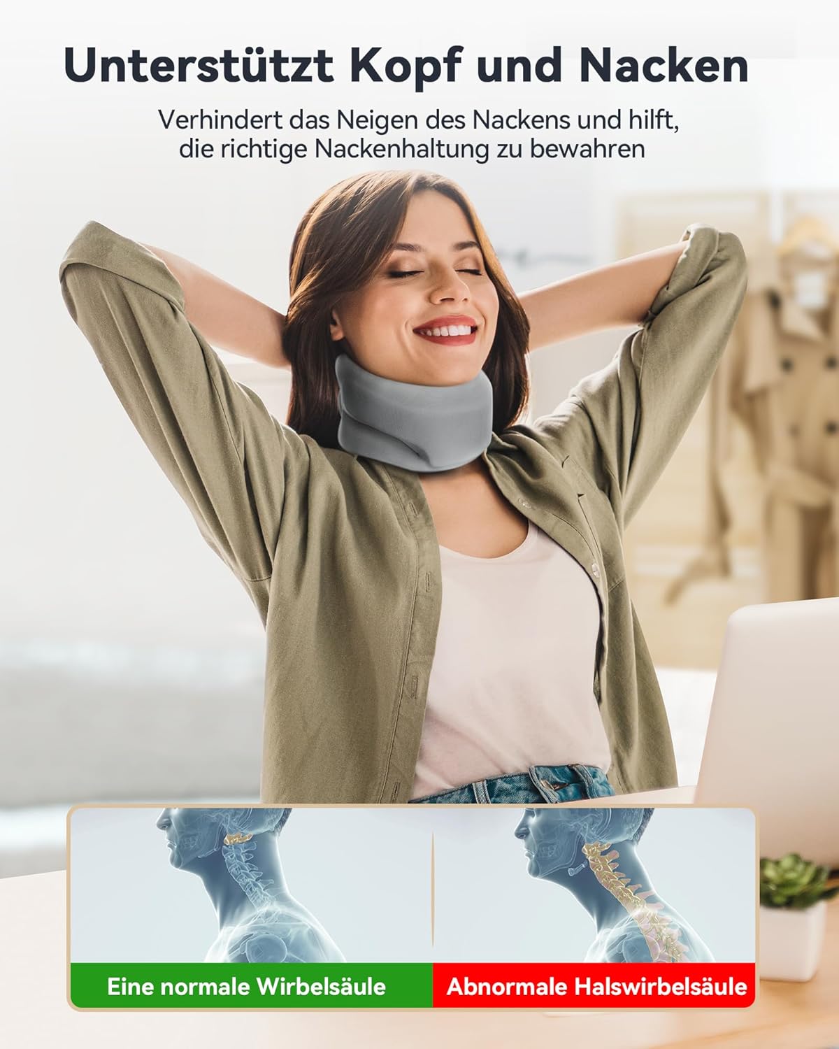 Nackenstütze bei Nackenschmerzen, weiche & verstellbare Nackenstütze zum Schlafen, Nackenstütze zur Unterstützung der Halswirbelsäule, Druckentlastung, für Damen und Herren (Grau, M) – Bild 6