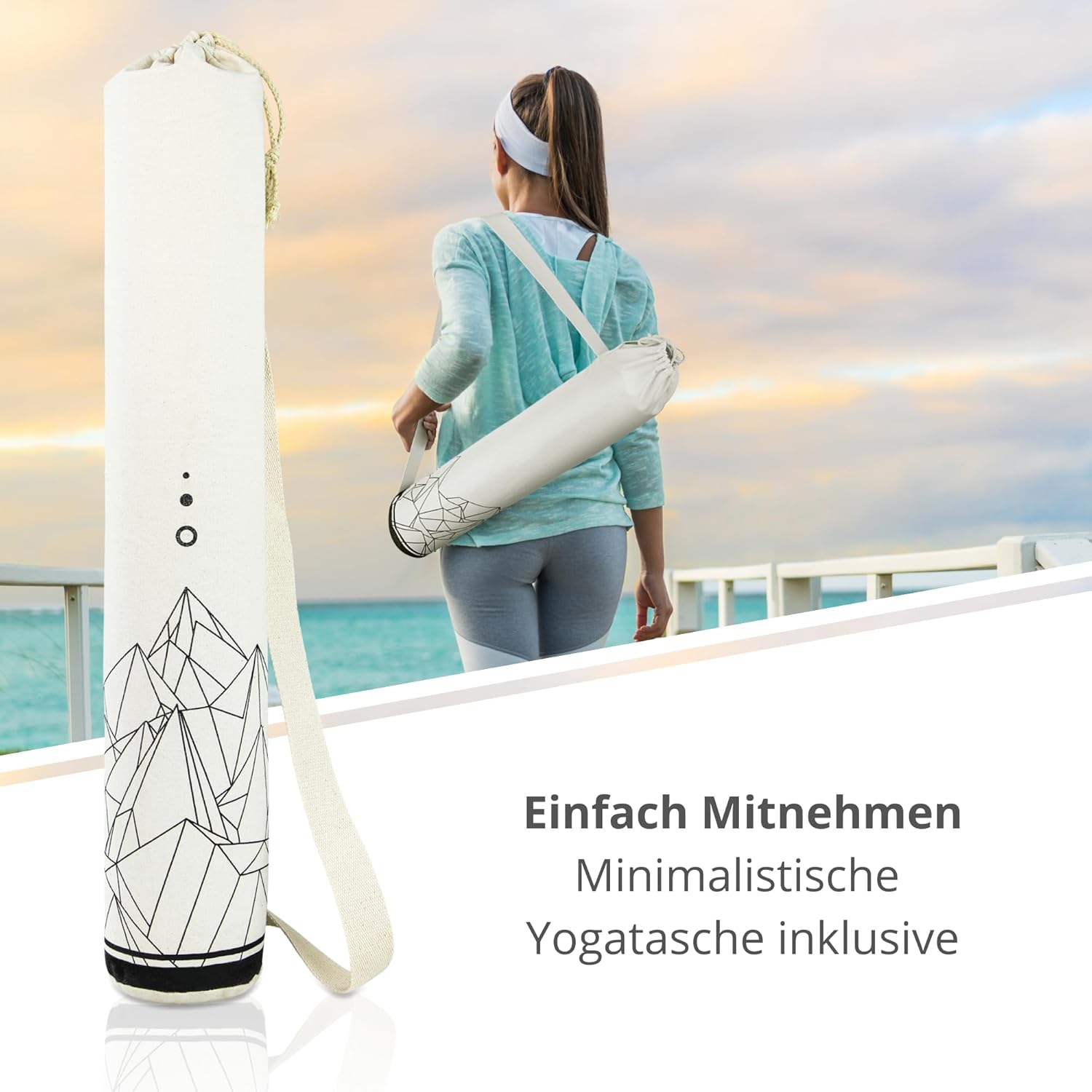 Premium-Yogamatte aus Kork (4 mm dick) – rutschfeste Fitnessmatte mit Hilfslinien – Pilates-Matte + Yoga-Tasche – Bild 7