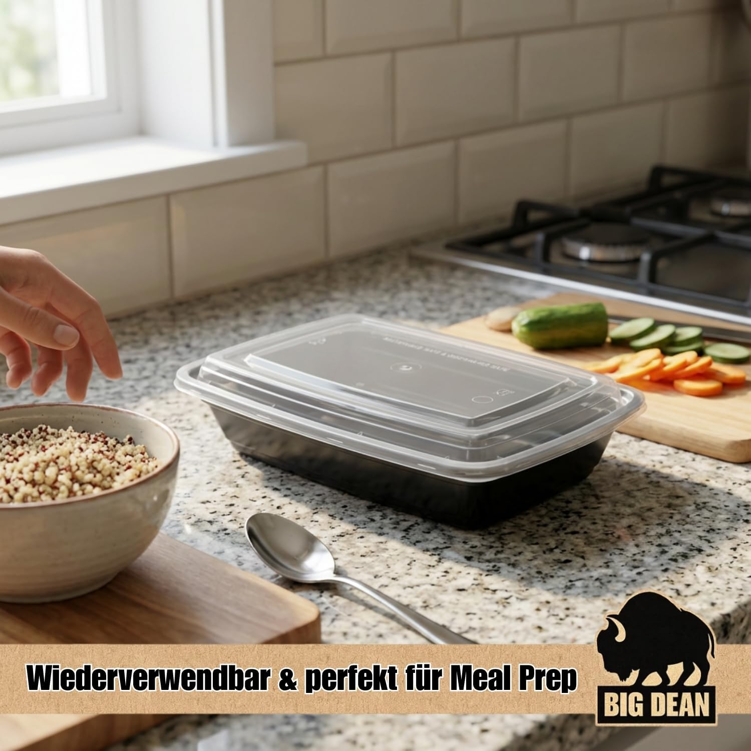 BigDean wiederverwendbare Meal-Prep-Boxen mit Deckel (10 Stück) – robuste Meal-Prep-Boxen, stapelbare Meal-Prep-Dosen und Lebensmittelbox – mikrowellen-, gefrier- und spülmaschinenfest – perfekt für die Mealprep – Bild 2