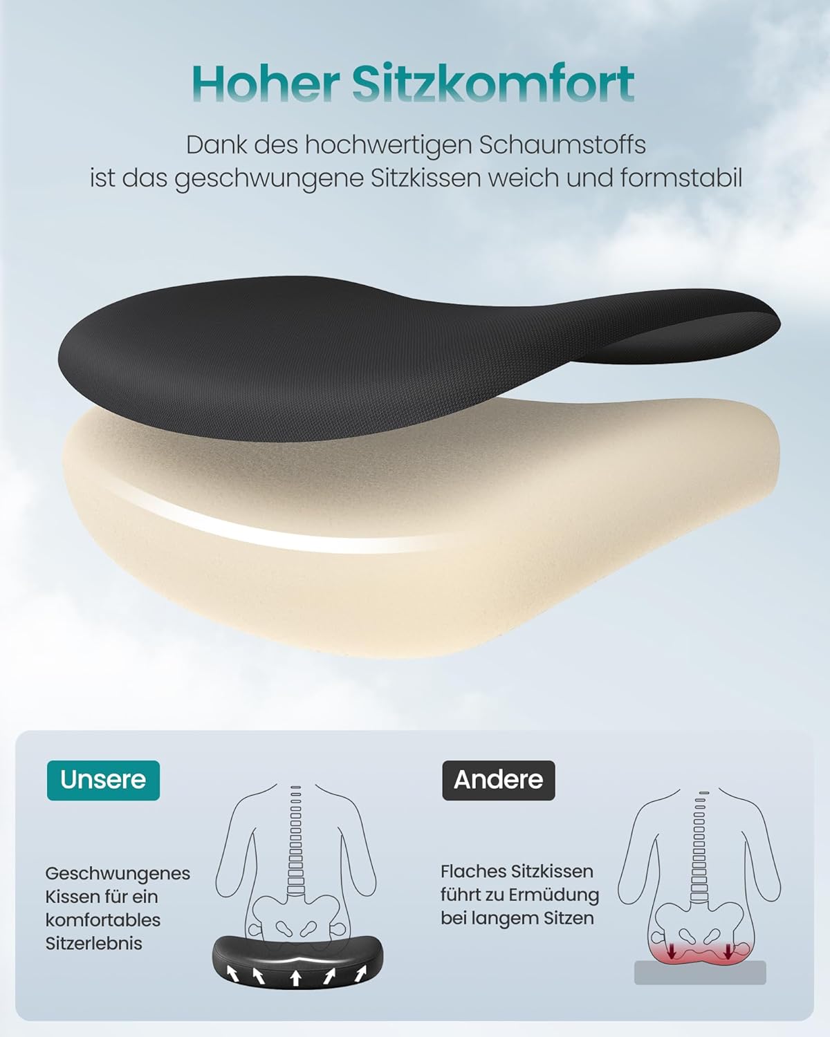 SONGMICS OBN088B01 Bürostuhl, ergonomische Rückenlehne, höhenverstellbar, hochklappbare Armlehnen, drehbarer Schreibtischstuhl mit Kopfstütze, belastbar bis 150 kg, Tintenschwarz – Bild 6