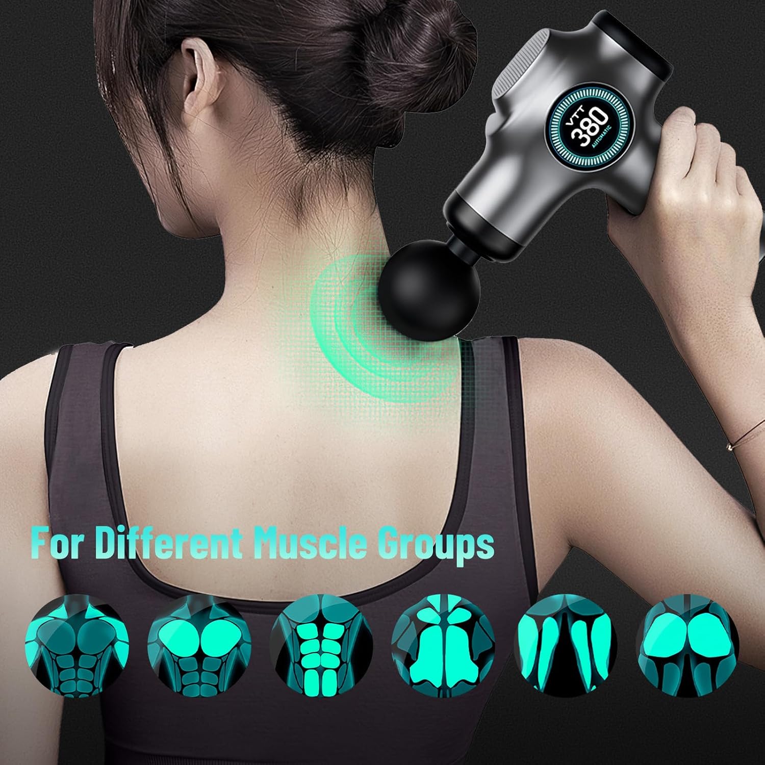 Faszienpistole & Muskelmassagepistole 99 Stufen, 9 Aufsätze, 3600 Schläge/min, leises elektrisches Massagegerät mit LCD-Display, tragbarer Muskelentspanner für Rücken, Nacken, Beine, Sport – Bild 6