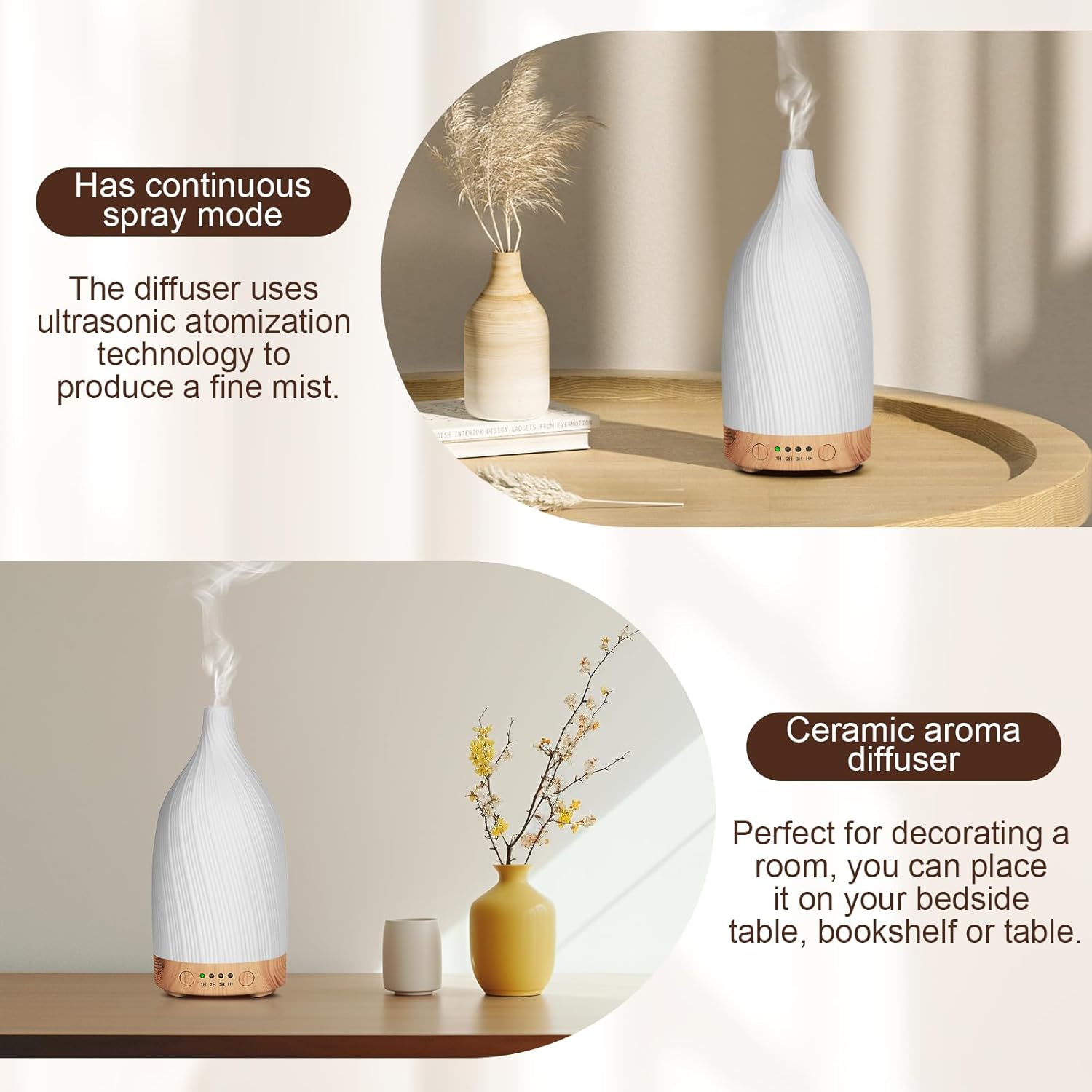Aromadiffusor, GuKKK Weißer Keramikdiffusor für ätherische Öle, Aromatherapie-Düfte, Luftbefeuchter mit einstellbarem Nebelmodus, 7-Farben-LED, Timer-Einstellung, für Schlafzimmer, Yoga, Büro (100 ml) – Bild 6