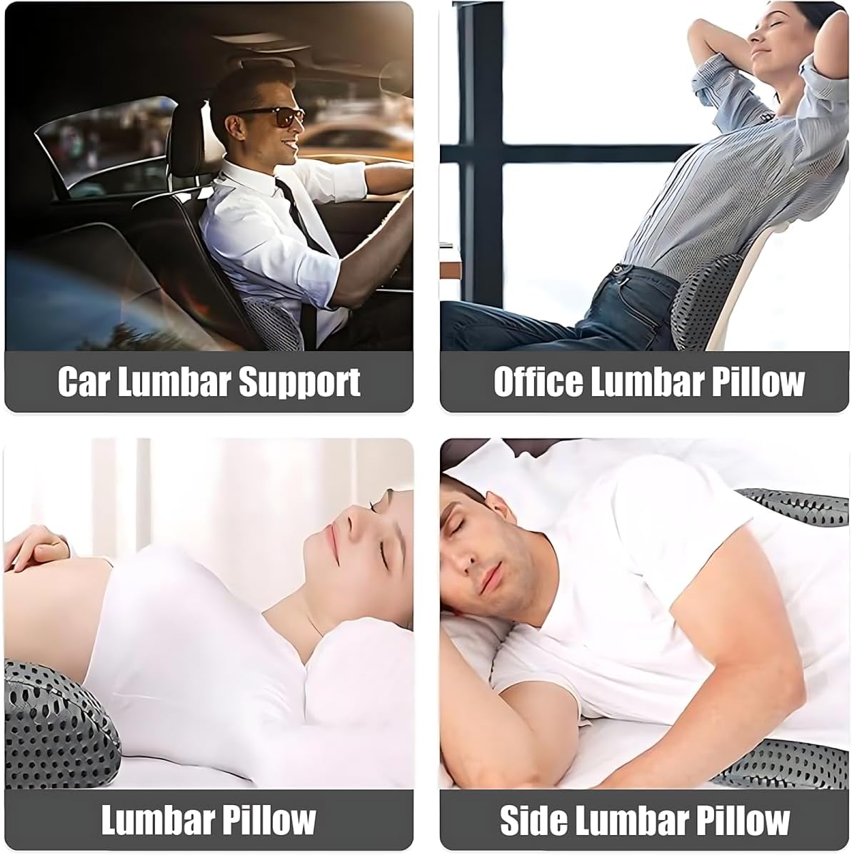 Orthopädisches Lendenkissen, Memory-Schaum-Rückenkissen zur Druckentlastung für Bürostuhl, Bett, Stuhl, Auto, dunkelgrau, 46 x 23 x 11 cm – Bild 8