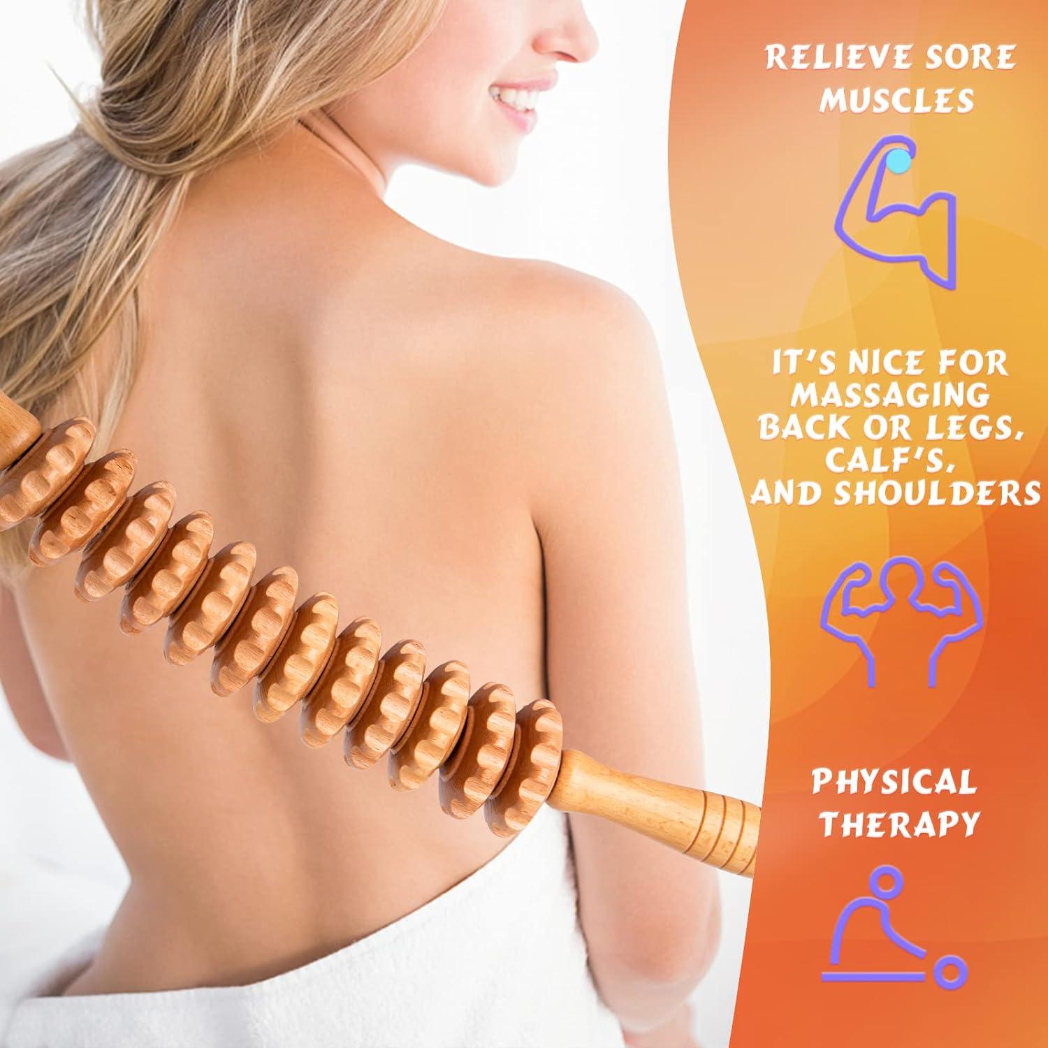 Massagerolle aus Holz, Faszienstab Holz aus Buchenholz, Faszienrolle mit Griff – Cellulite-Massagegerät Maderotherapie Lymphdrainagegerät – Bild 4