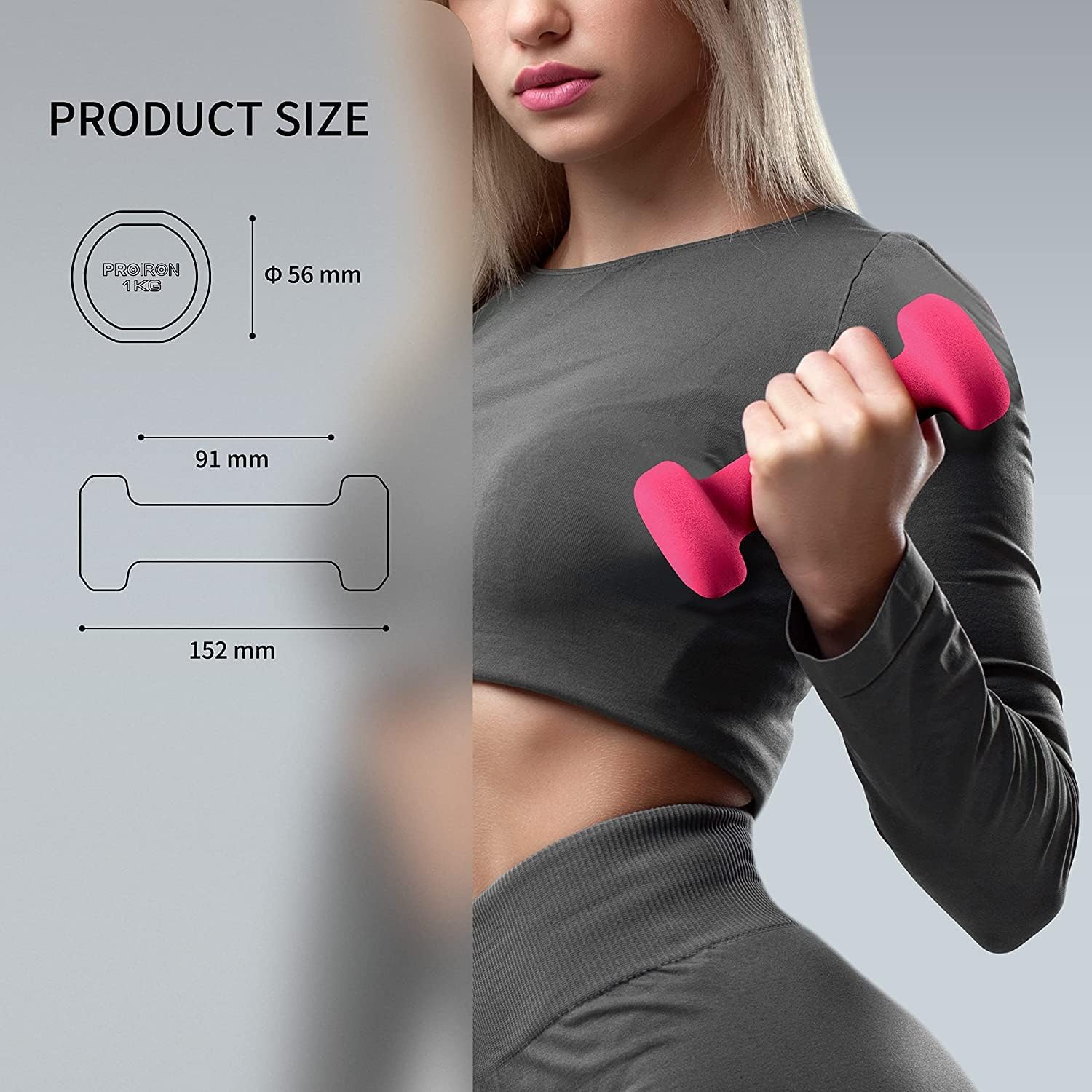 Proiron Neopren-Hantel-Set, kleine Hanteln (2er-Set) für Damen, Gymnastik, Yoga, Pilates und Kinder – Bild 2