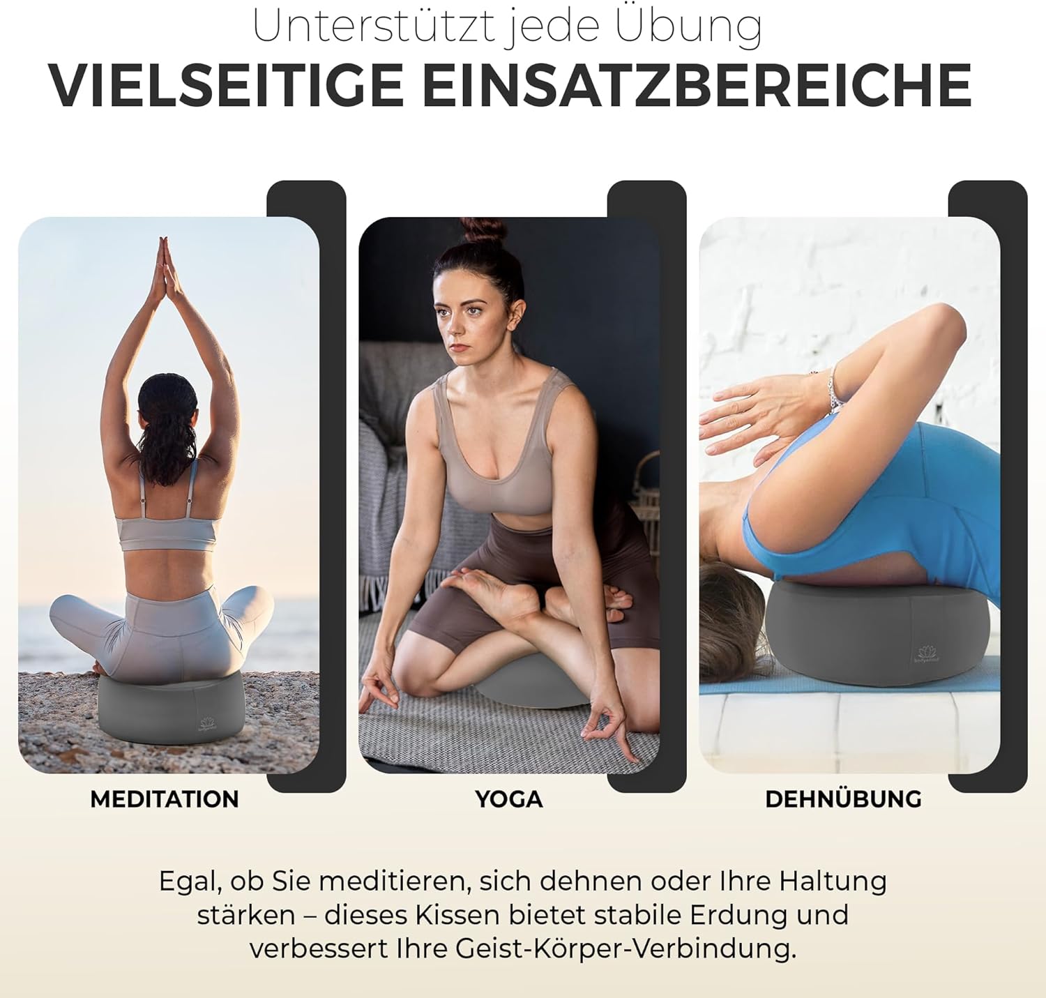 Body & Mind® Yogakissen Meditationskissen Bodensitzkissen Auflage für Meditation & Yoga; Waschbarer Bezug und atmungsaktive Premium-Füllung; 18 cm Sitzhöhe – Bild 3