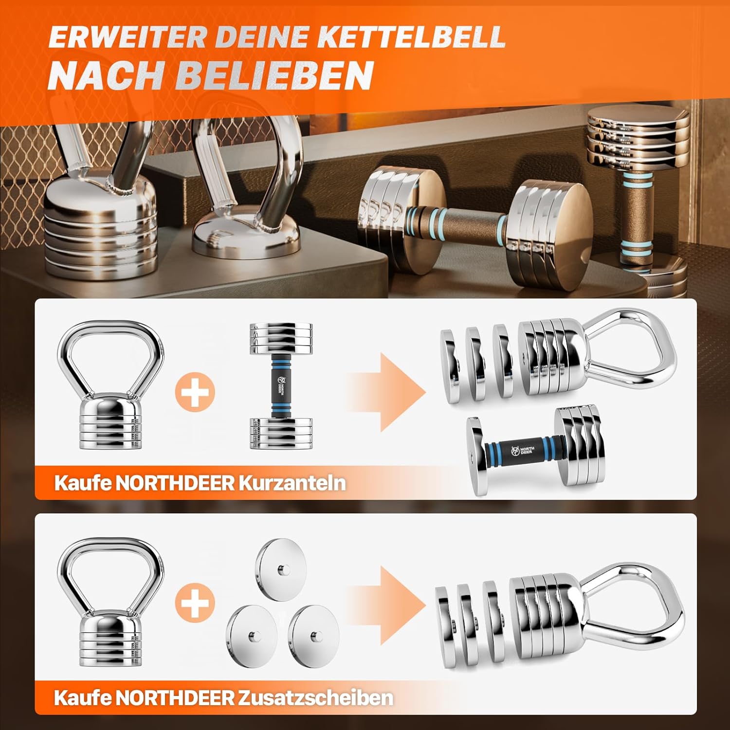 Northdeer Steel Kettlebell verstellbar 5 kg / 10 kg – Kettlebell verstellbar für Krafttraining, Fitness-Workout zu Hause – Bild 6