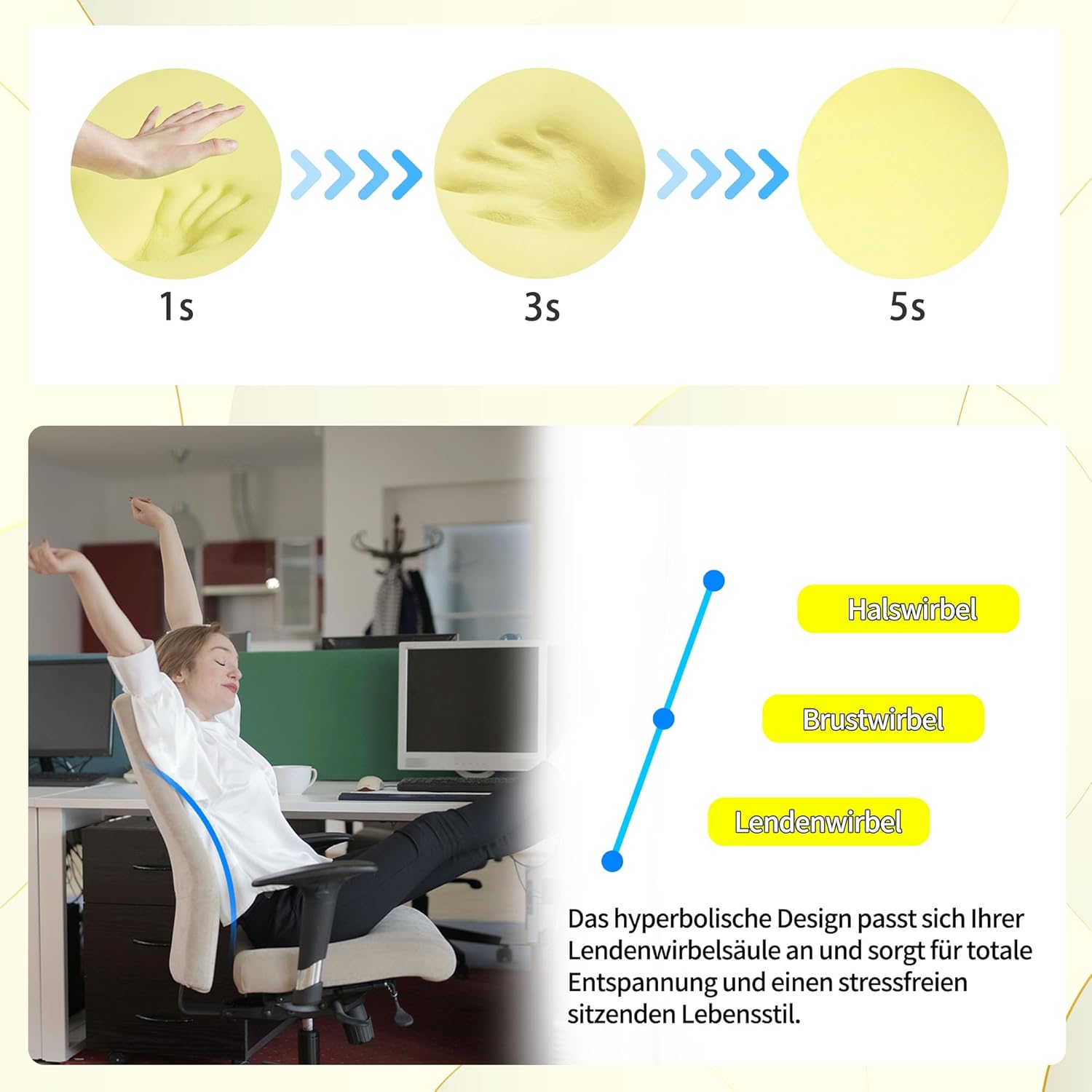 Lendenkissen, Lendenkissen, Memory-Schaum, ergonomisches 3D-atmungsaktives Netz, verstellbare Träger und abnehmbarer Bezug für Bürostuhl/Autositz, universell (schwarz) – Bild 3