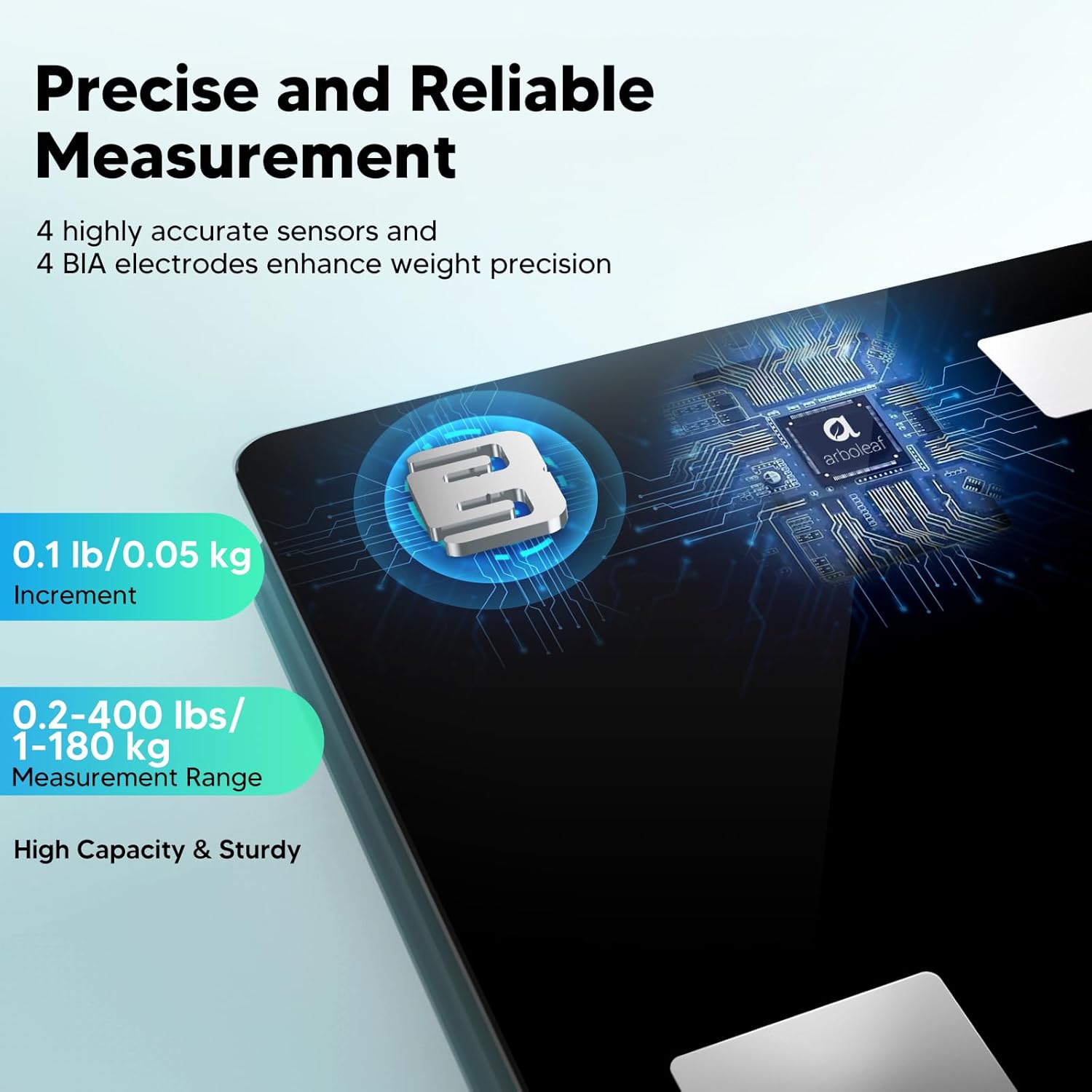 arboleaf Personenwaage Digitale Körperfettwaage mit App, Waage mit Körperfett und Muskelmasse mit großem LED-Display, hochpräzise Körperwaage Bluetooth bis 180 kg / 400 lbs – Bild 5
