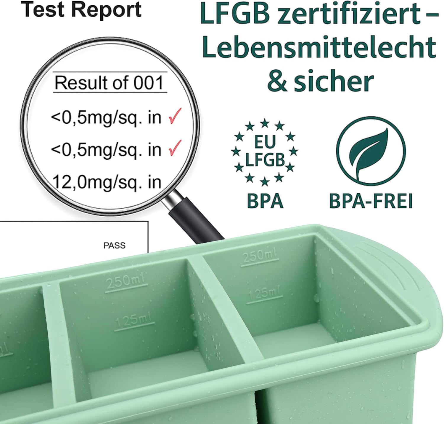 QUELIEN Souper Cube Silikon-Gefrierform mit Deckel – 1-Tassen-Schaufel für Suppe, Brühe und Aufläufe – BPA-freier stapelbarer Gefrierbehälter für die Zubereitung von Mahlzeiten in Mintgrün – Bild 4