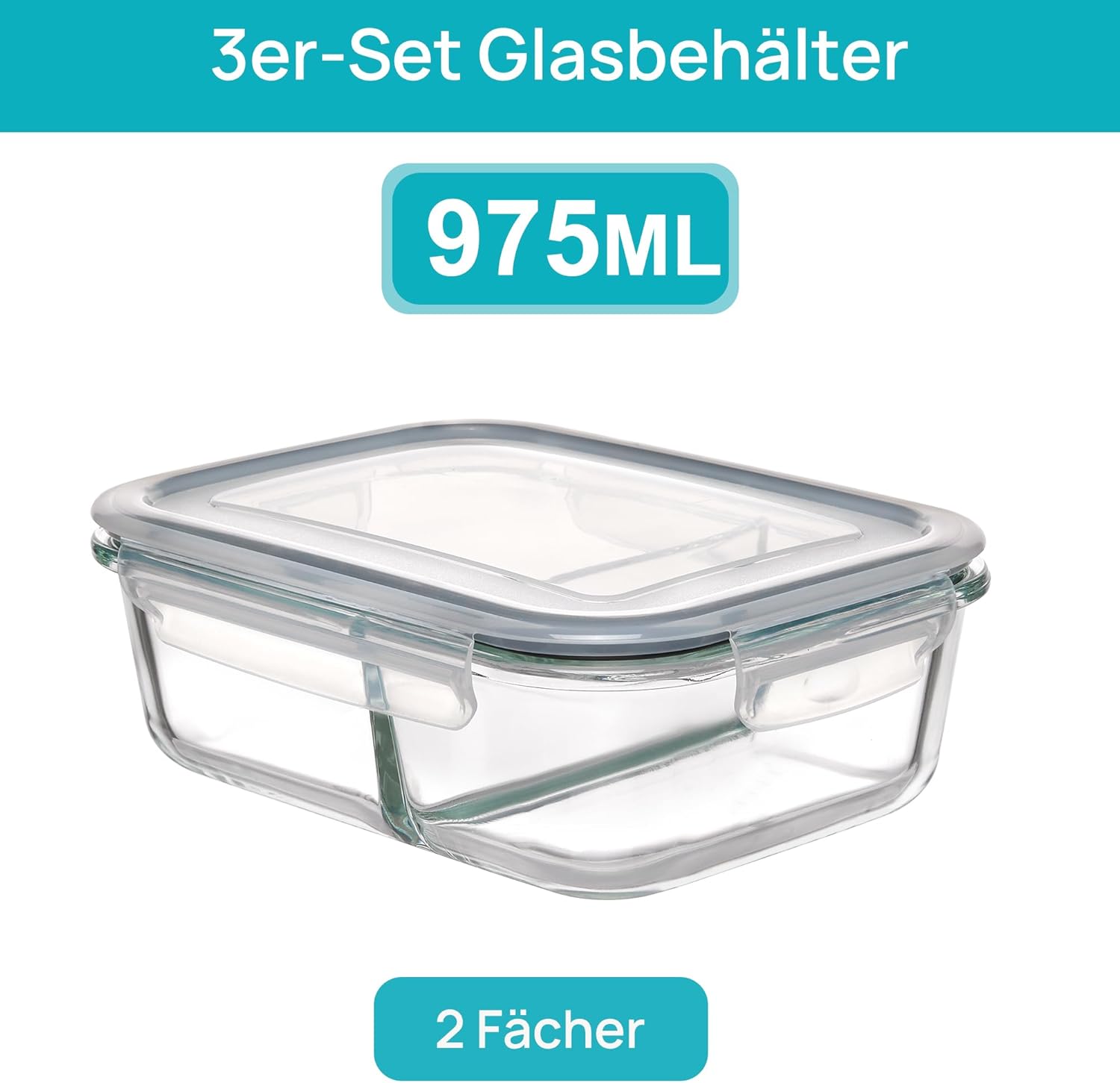 Vtopmart 5er-Pack 975 ml Meal-Prep-Boxen, Glasbehälter mit Deckel, Frischhaltedosen aus Glas mit Deckel für Mikrowelle, Backofen, Gefrierschrank und Spülmaschine – Bild 2