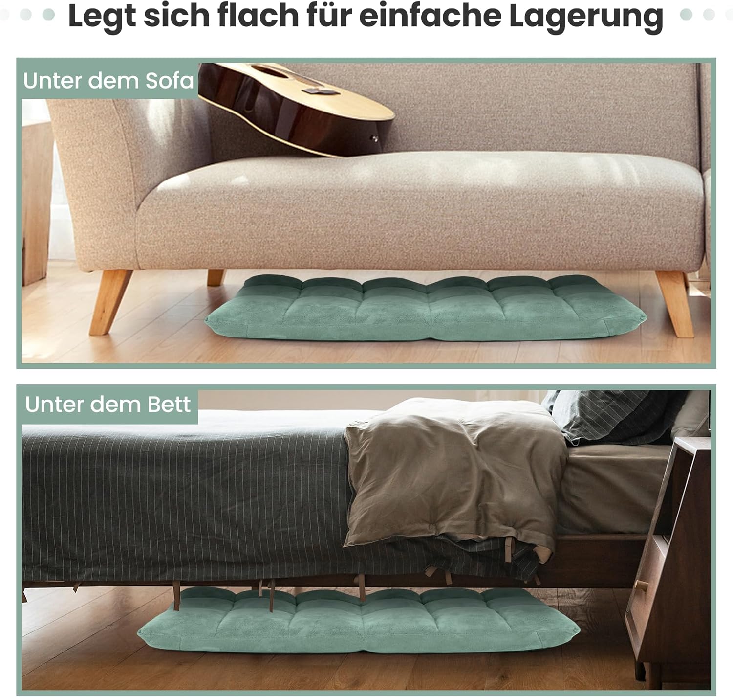 COSTWAY Bodenstuhl mit verstellbarer Rückenlehne, gepolstertes Bodenkissen, faltbares Bodenkissen, Meditationsstuhl, Entspannungsstuhl, Thaikissen für Freizeit, Meditation, Yoga (grün) – Bild 7
