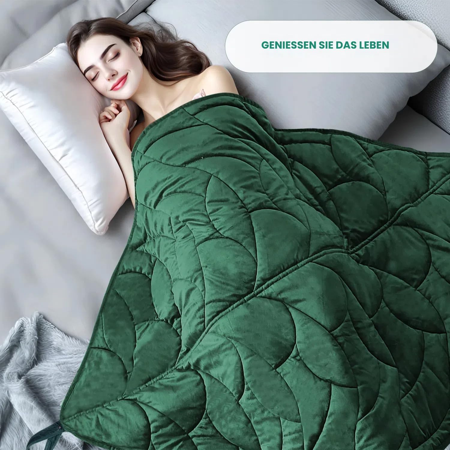 Gewichtsdecke 3,2 kg für Erwachsene – Tiefer Schlaf und bessere Erholung – Kuscheldecke aus Kristallsamt 100 x 70 cm zum Entspannen, Ausruhen & als Reisedecke – Grün – Bild 6