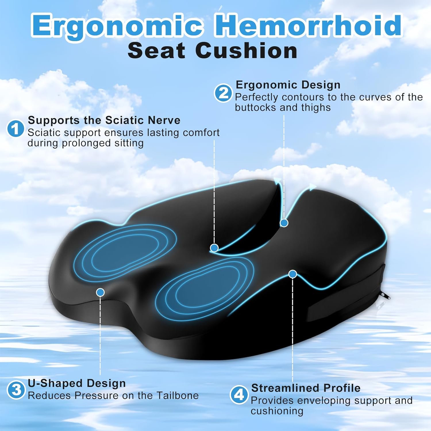 Orthopädisches Sitzkissen, ergonomisches Sitzkissen orthopädisch für Bürostuhl & Auto, Steißbeinkissen-Entlastung, bequemes Sitzkissen, Memory-Schaum-Steißbeinkissen für Sofa, Büro & Rollstuhl – Bild 3