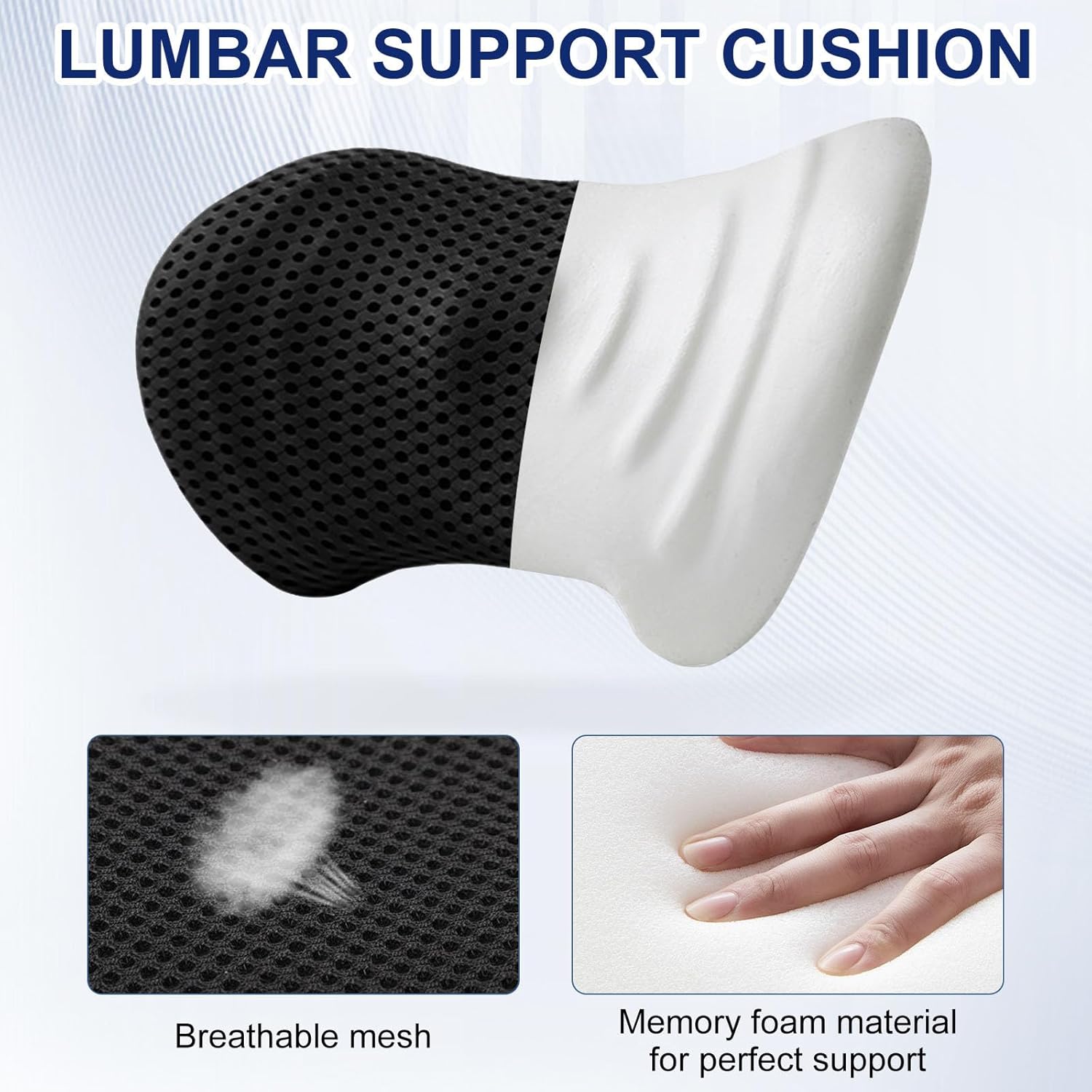 Raxfekro Lendenkissen Rückenkissen, Ergonomisches Memory Foam Lendenkissen, Rückenkissen zur Rückenstütze, Lendenstützkissen für Autositze und Bürostühle (Schwarz) – Bild 3