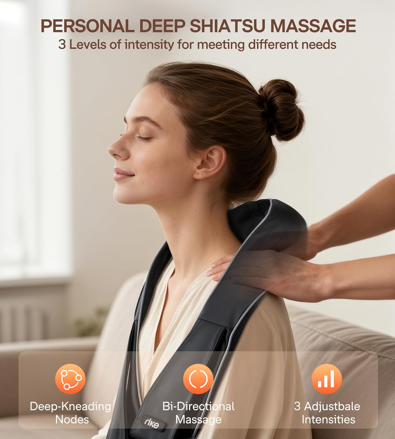 Nackenmassagegerät mit Wärme, Shiatsu-Schultermassagegerät für Nacken und Rücken, 3 Intensitäten, bidirektionale Rotation, Entspannungsgeschenke für Damen und Herren, Zuhause, Büro – Bild 2