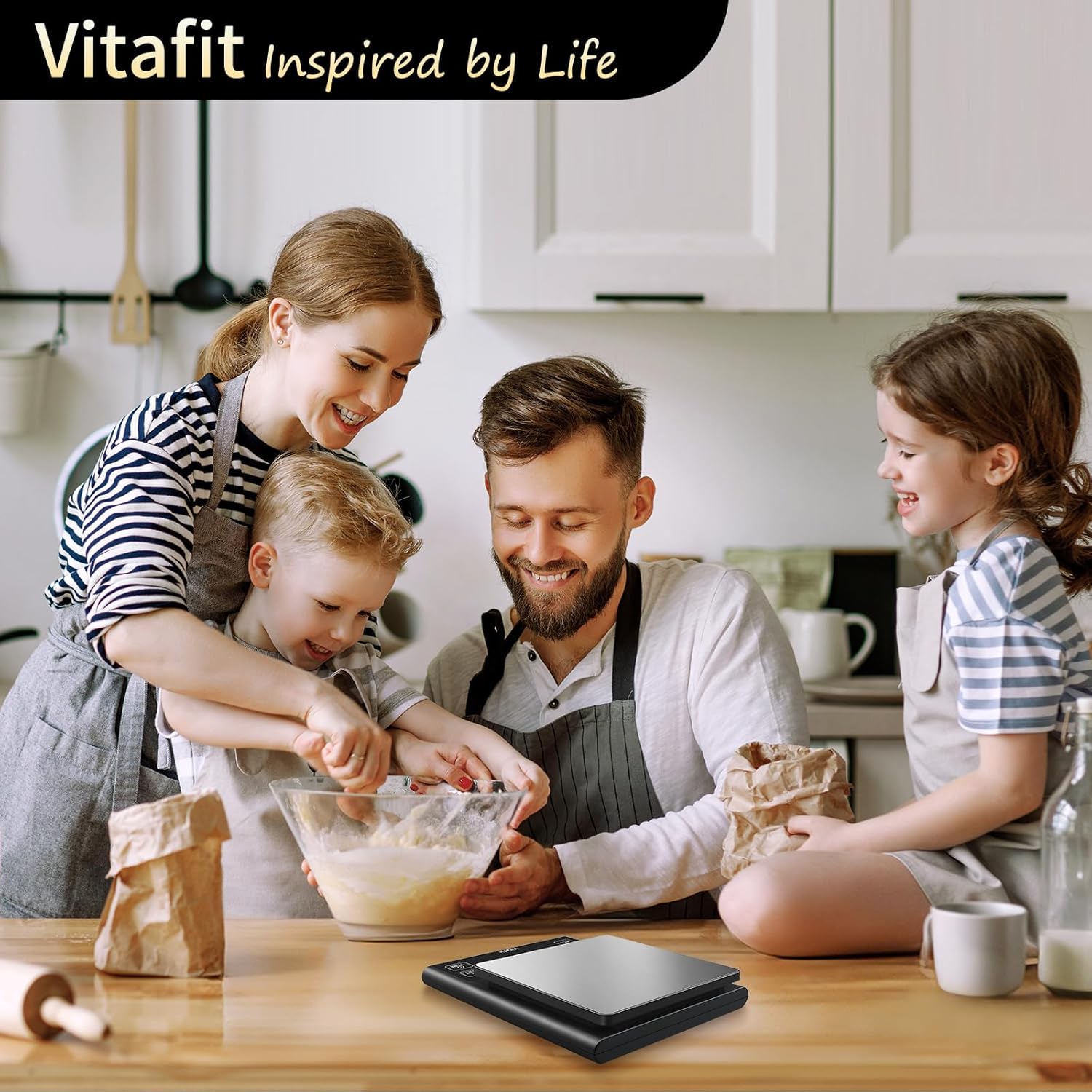 Vitafit 5kg Küchenwaage Digital, Hohe Genauigkeit 0,1g durch Unser Professionelle Fabrik Seit 2001, Waage Küche mit Prozentfunktion für Kochen/Backen/Kaffee, Edelstahlplattform, Großes LED, Schwarz – Bild 8