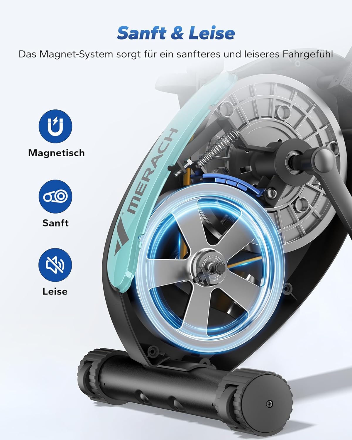 MERACH 4-in-1-Heimtrainer mit eigener Trainings-App, leises Heimtrainer-Fahrrad, 16-facher magnetischer Widerstand, LCD-Display, Handpulsmessung, faltbarer Heimtrainer, bequemer Sitz, Widerstandsband – Bild 5