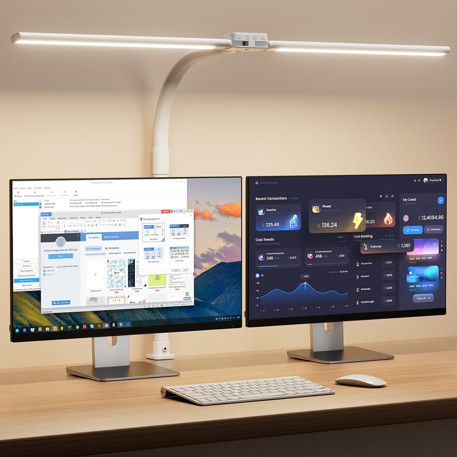 SIBRILLE Doppelkopf-Schreibtischlampe LED dimmbar, klemmbare Monitorlampe, Tageslichtlampe für Büro, Augenschutz-PC-Lampe, Tischlampe mit Schwanenhals weiß