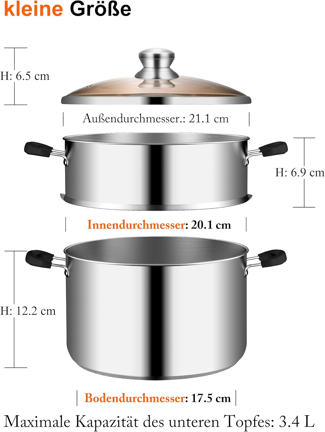 VENTION Dampfgarer 20 cm, Couscous-Topf Induktion 3,4 L, Kartoffeldämpfer Kleiner Dampfgarer aus Edelstahl – Bild 2