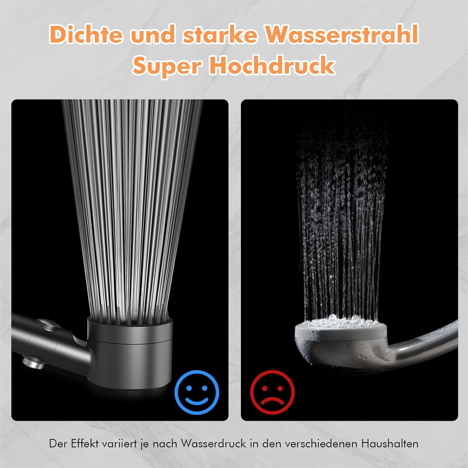 MEKO Duschkopf mit Filter in 15 Schichten, Hochdruck-Handbrause mit 1,5 m Schlauch, 3+1 Strahlarten, Duschkopf zur Entfernung von hartem Wasser, Restchlor, Bakterien und Schwermetallen, Grau – Bild 6