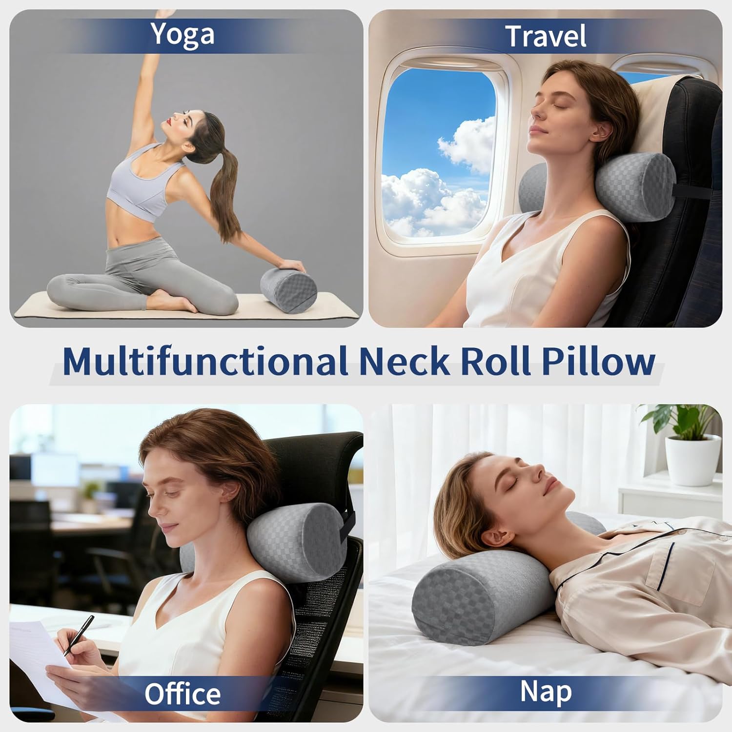 pozico Memory Foam Nackenrolle 14 × 37 cm – Ergonomisches Nackenstützkissen mit Gurt – Kissenrolle mit Bezug als Nacken- & Knierolle für Bett, Büro & Reisen – Bild 7