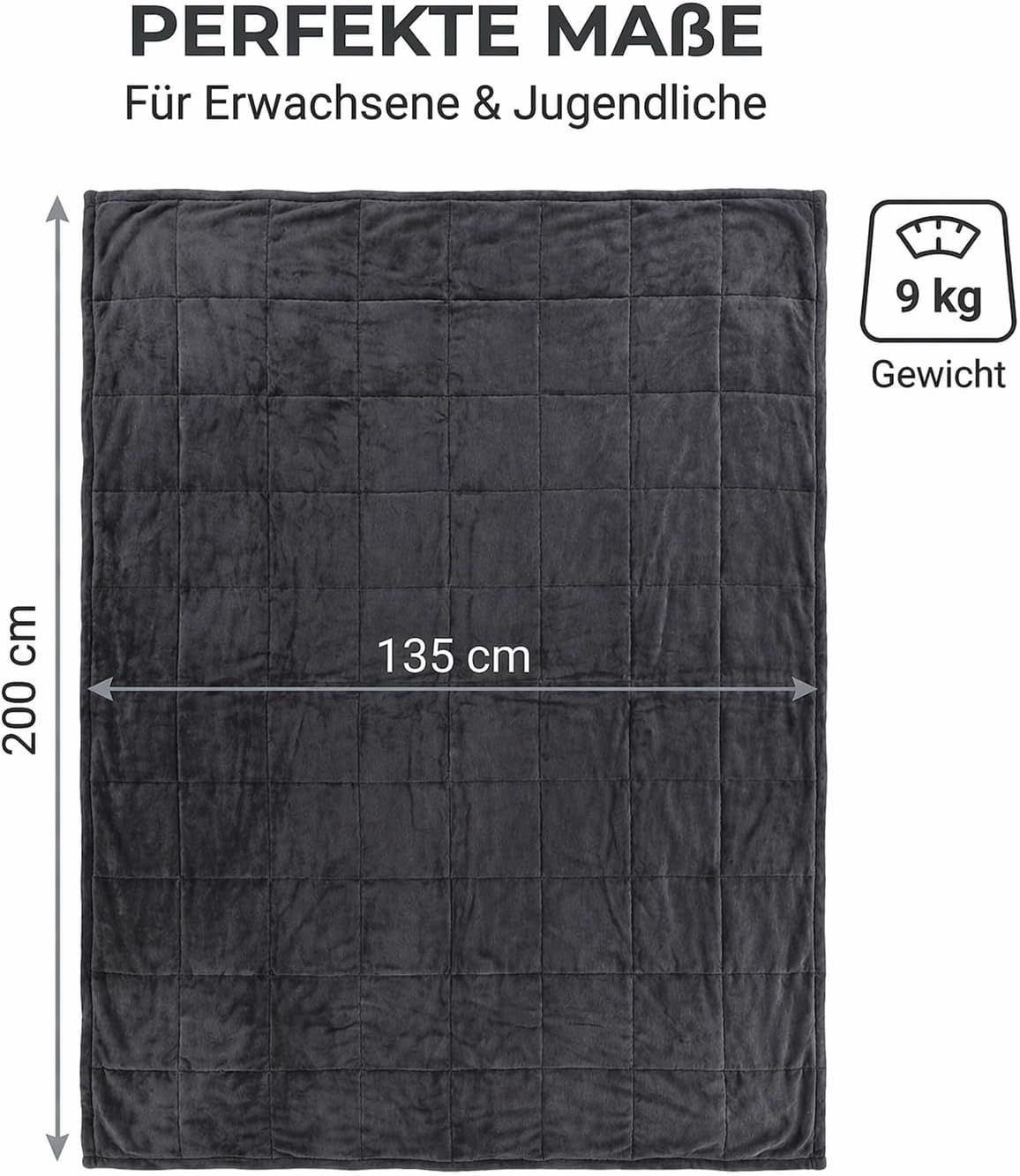 Wagner Premium Gewichtsdecke, 135 x 200 cm, 9 kg, schwere Decke mit Glasperlen, hypoallergen, handwaschbar, inklusive Tragetasche, dunkelgrau – Bild 3