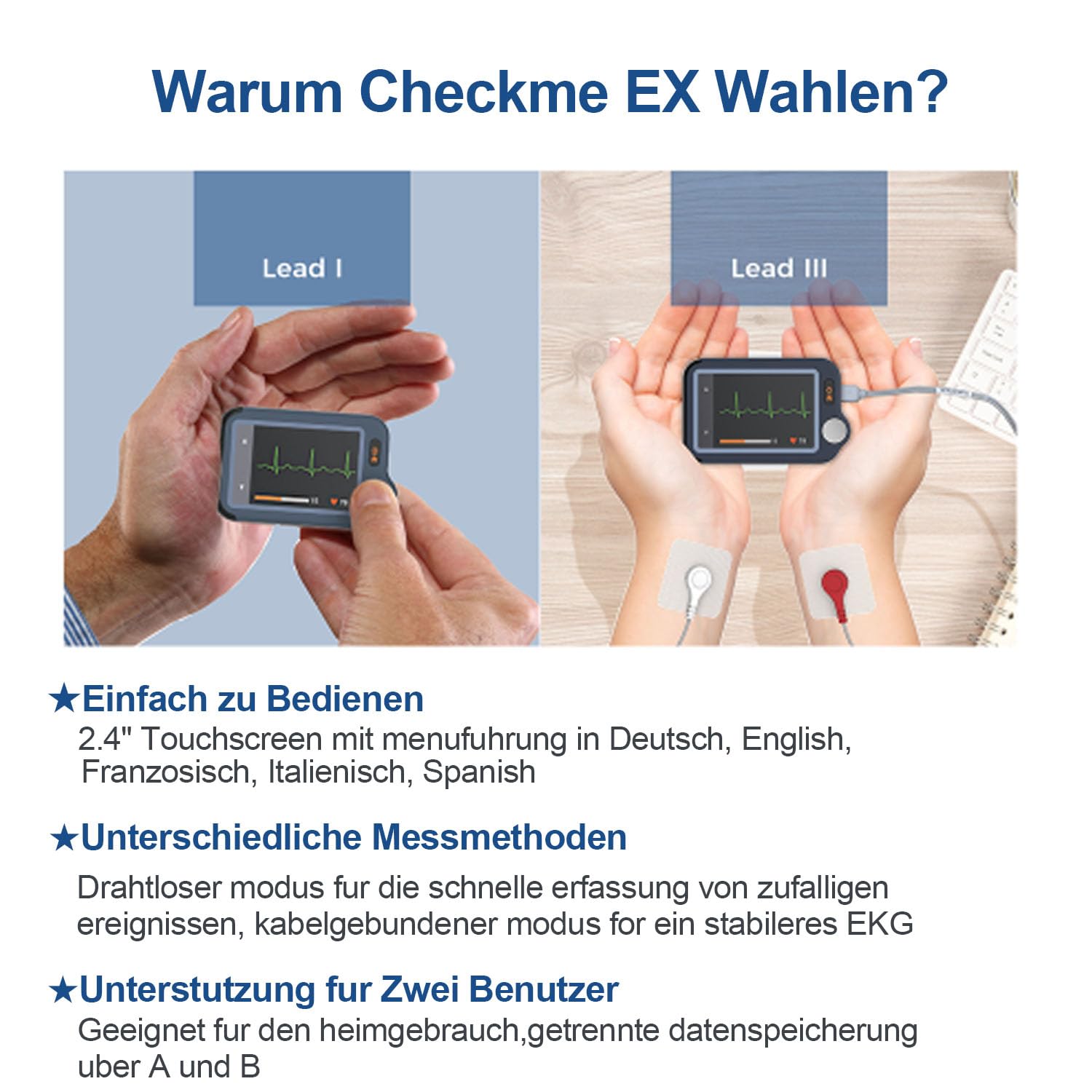 CheckMe EKG-Gerät für Zuhause, 30s/60s/5min Bluetooth-EKG-Monitor mit EKG-Analysebericht, kompatibel mit iOS & Android, Mac & Windows, Multi-User-Datenverwaltung – Bild 7