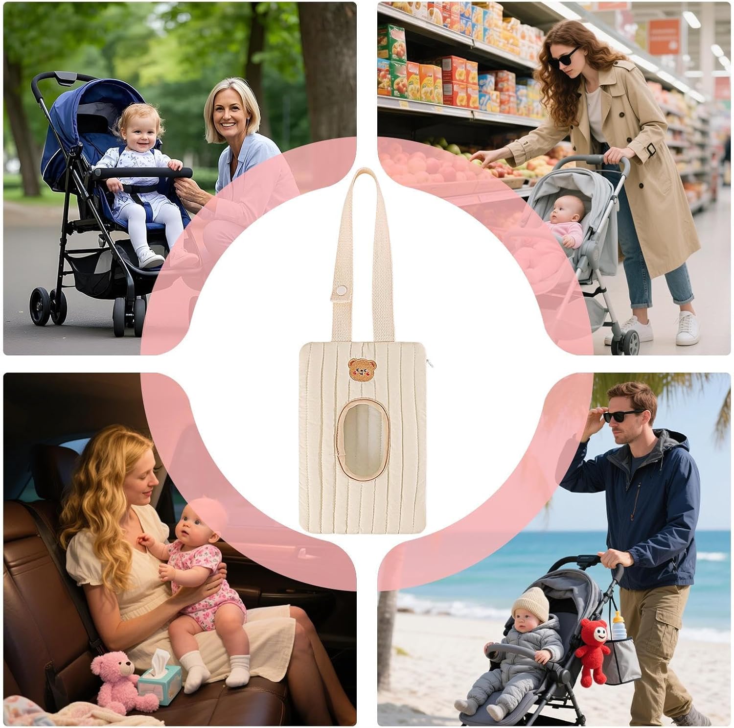 Wie wiederverwendbare Feuchttücher Tasche | Hängbare Feuchttücher Box für Kinderwagen,Wiederverwendbare nachfüllbare Aufbewahrungsbehälter Zugang Für Mädchen Reisen Auto Draußen Kinderwagen – Bild 4