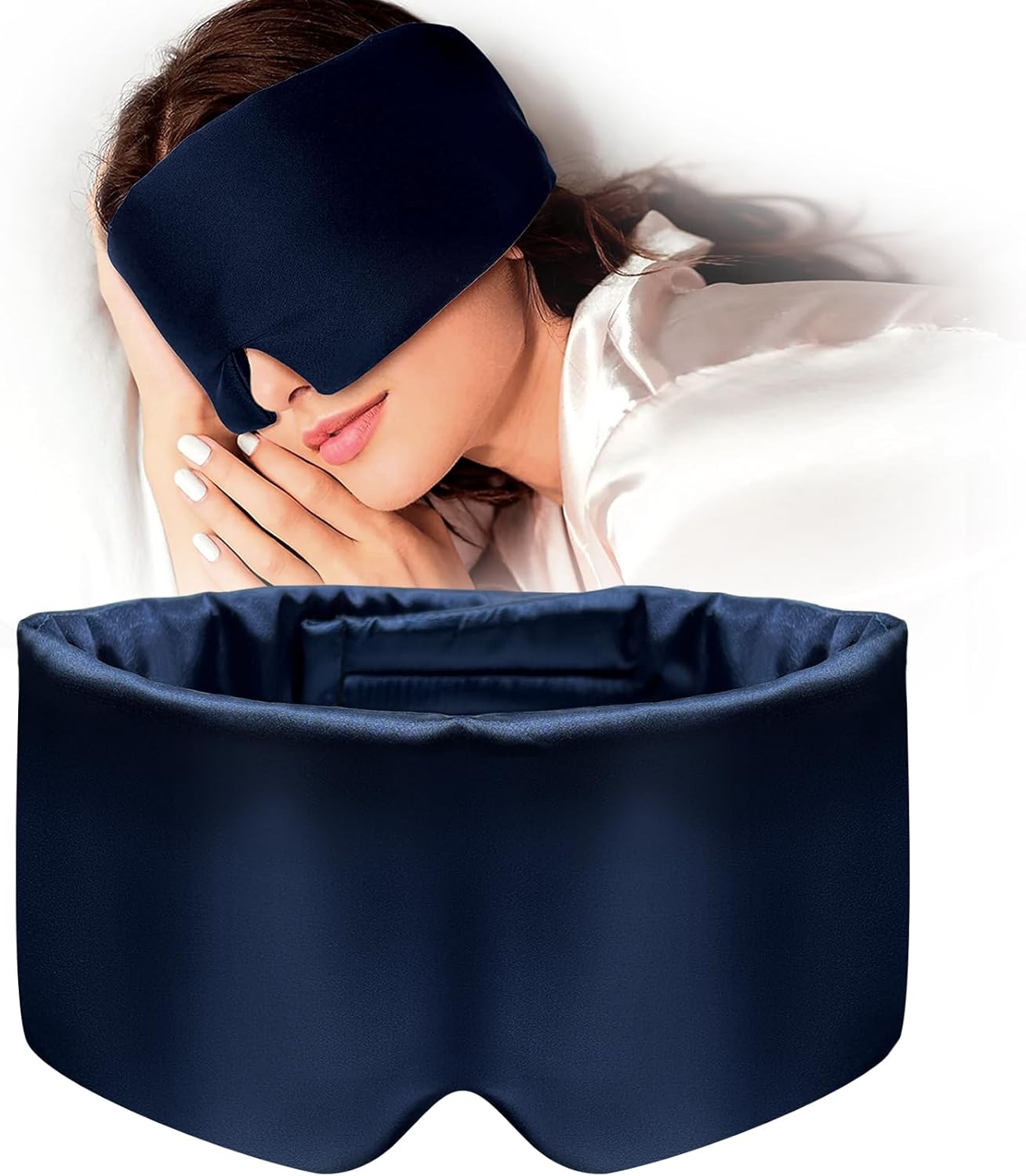 Quelle Schlafmaske, Seiden-Augenmaske mit verstellbarem Riemen, ultraweich und bequem zum Schlafen, Reisen, Entspannen, Yoga, Meditation (Marineblau)