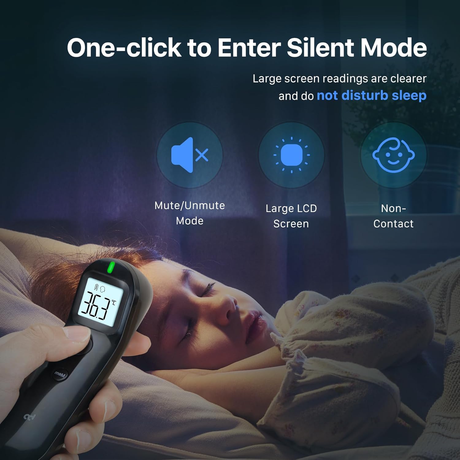 Kontaktloses Fieberthermometer für Babys und Erwachsene, digitales Stirnthermometer, Infrarot-Thermometer mit sofortiger, genauer Ablesung, Fieberalarm, Schwarz – Bild 4