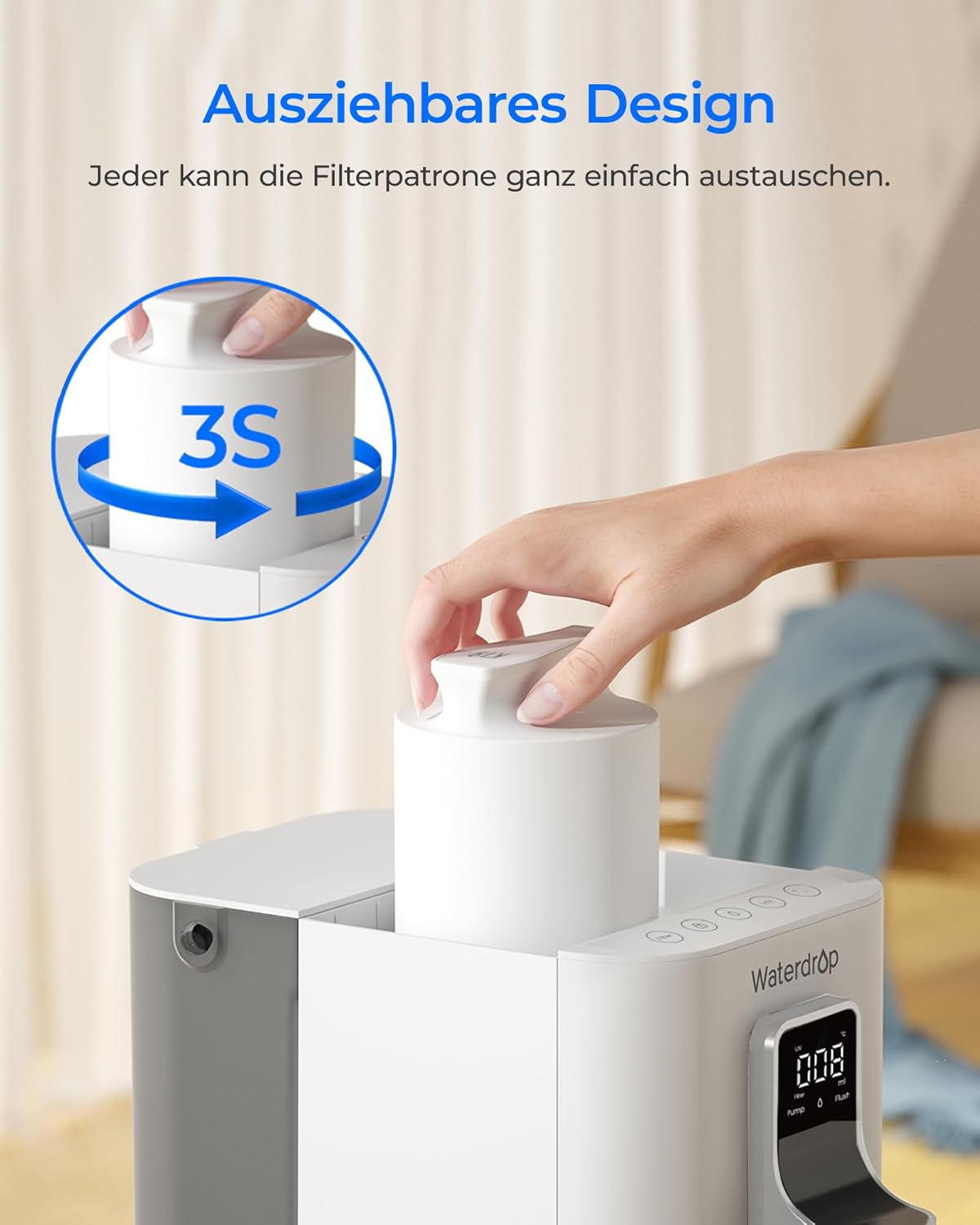 (Mineralien) Waterdrop K19 Umkehrosmose-Wasserfiltersystem für die Arbeitsplatte, sofortiger Heißwasserspender, tragbar, keine Installation erforderlich, reduziert TDS, 7-stufig mit UV, WD-K19-HG – Bild 6