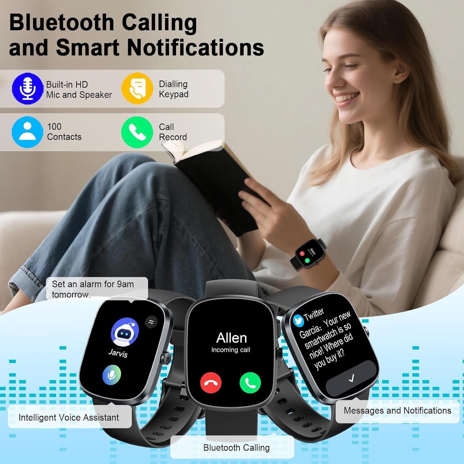 Smartwatch Damen Herren, 1,91 Zoll Smartwatch Bluetooth Anrufe, Fitness Tracker Schrittzähler mit 110+ Sportmodi, Herzfrequenz/SpO2/Schlafmonitor, Fitnessuhr, IP68 wasserdichte Fitnessuhr für Android – Bild 4