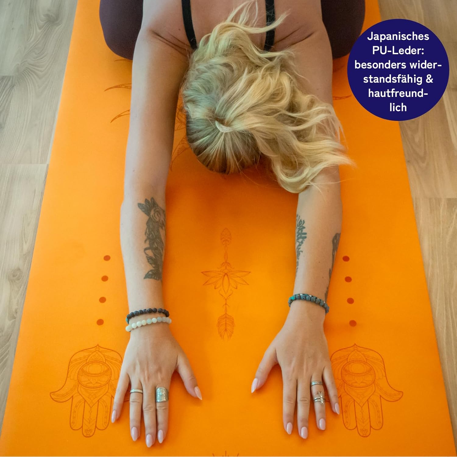 Rutschfeste Premium-Yogamatte: Rutschfester Naturkautschuk und japanische Profi-Griffoberfläche | 185 x 68 x 0,45 cm | Tragegurt | 4,5 mm dicke Yogamatte, rutschfest – Bild 7