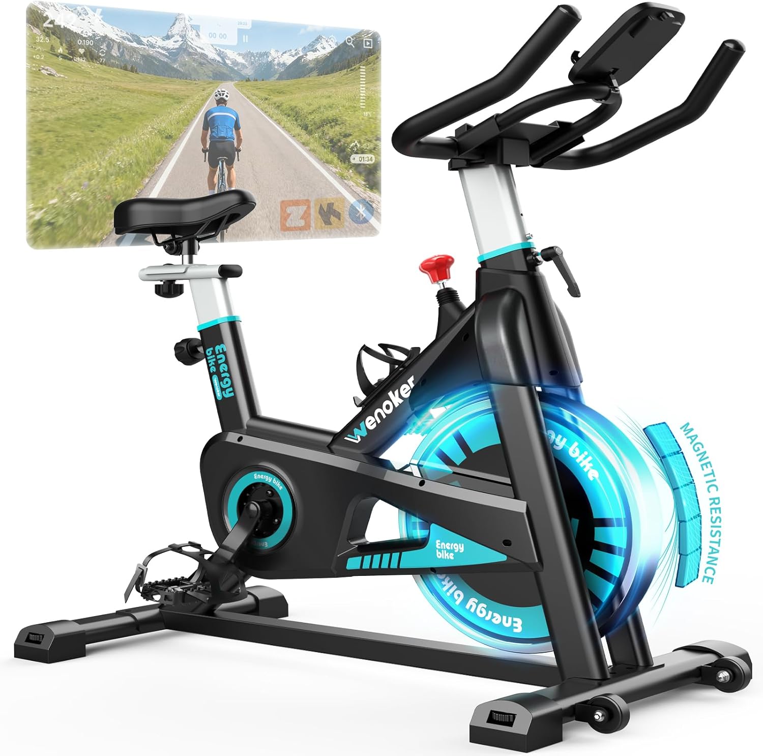 (2026 Aktualisierte) Wenoker Heimtrainer Fahrrad mit magnetischem Widerstand, Indoor Spinning Bike mit App Hometrainer Fahrrad Kardio Training Fitnessbikes, Bis 160KG