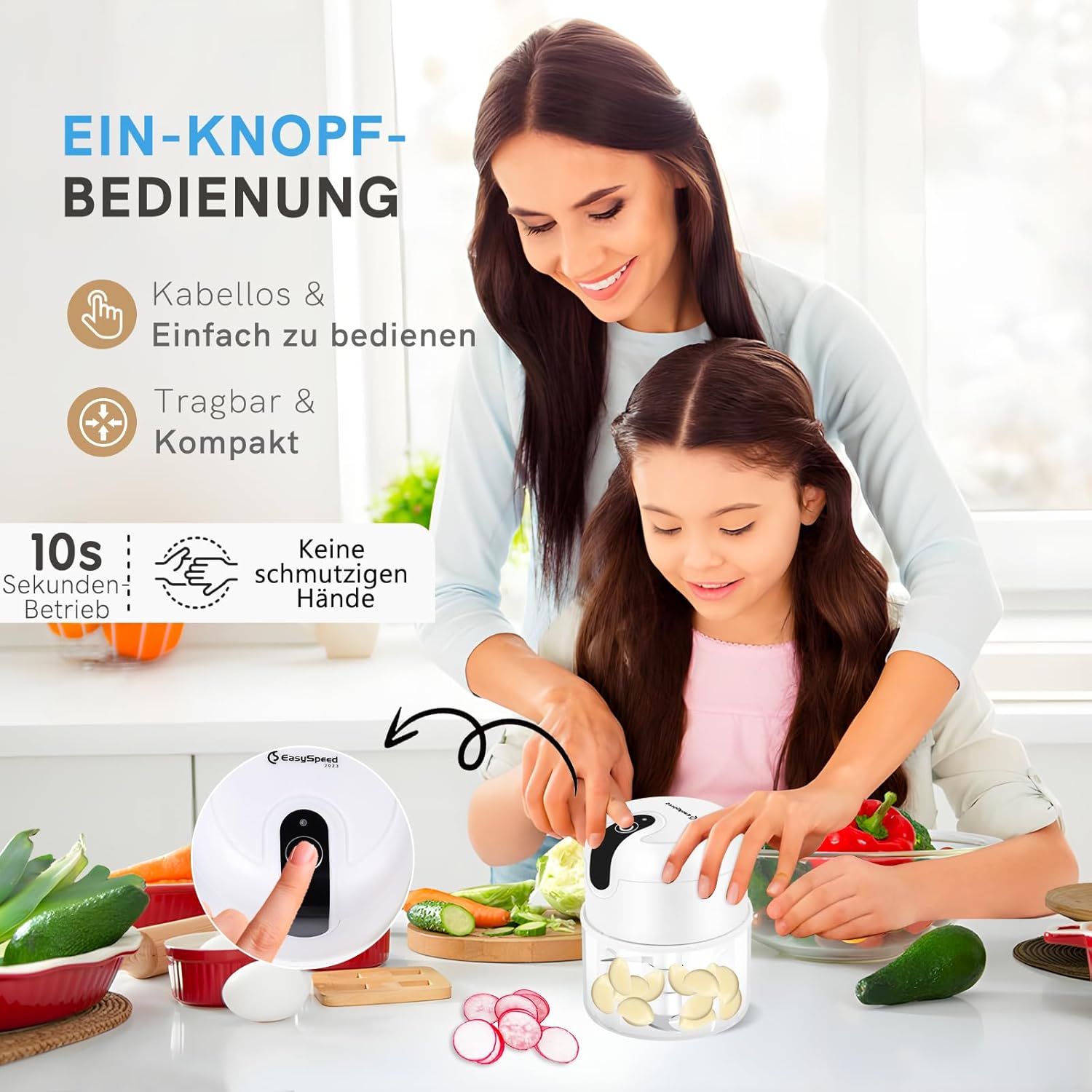Elektrischer Mini-Zerkleinerer, 250 ml, kabellos wiederaufladbar über USB Typ C, Klinge aus Edelstahl 304, lebensmittelechtes Material, tragbarer Küchenhelfer für Obst, Gemüse, Knoblauch, Babybrei, Camping – Bild 7