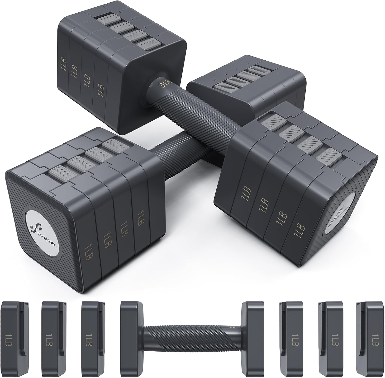 Sportneer verstellbare Hanteln, Handgewichte-Set: 5-in-1-Gewichtseinstellung, 5 kg Hanteln, Set mit 2 freien Gewichten, schnell verstellbares Hantel-Gewichtsset, Heim-Fitnessstudio, Krafttraining