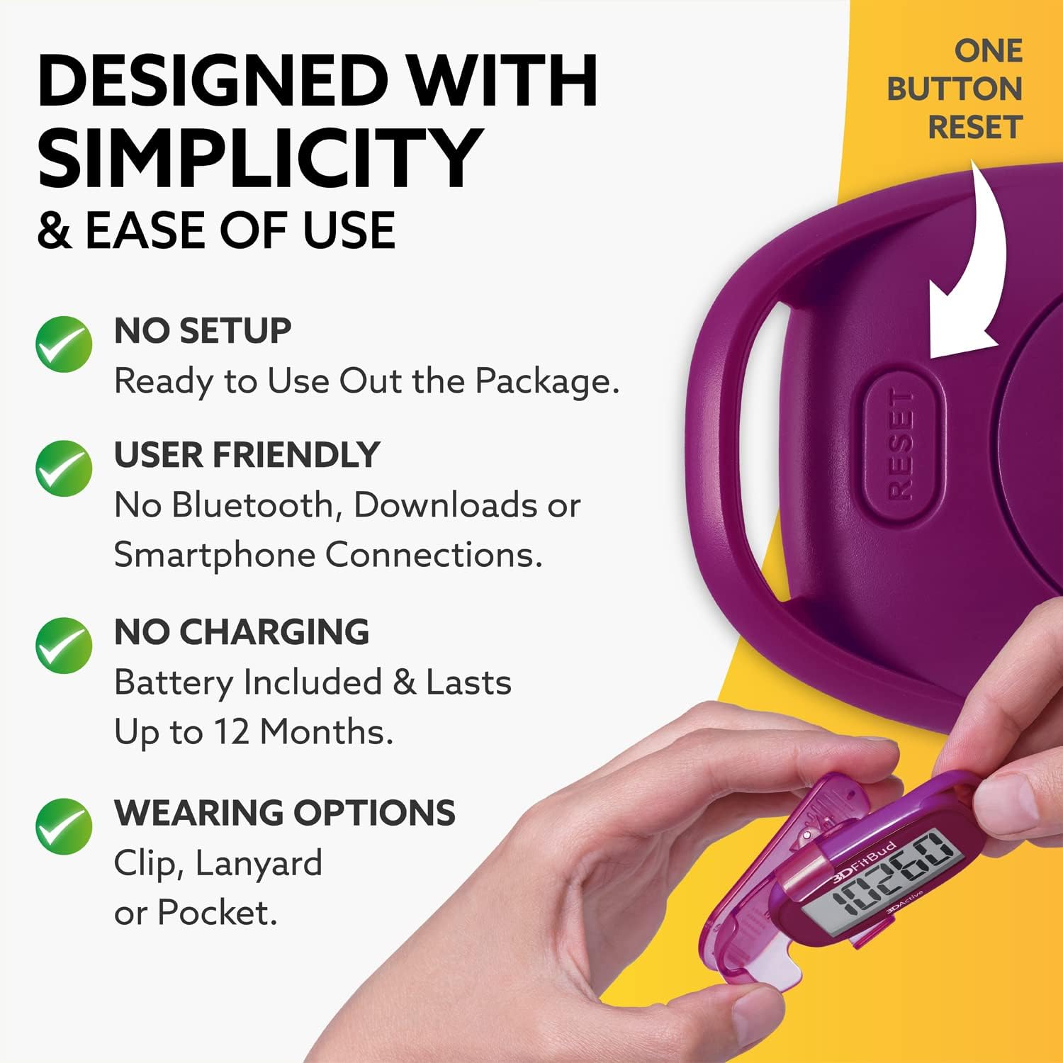 3DFitBud Easy Pedometer Walking 3D-Schrittzähler mit Clip und Trageband A420S – Bild 3