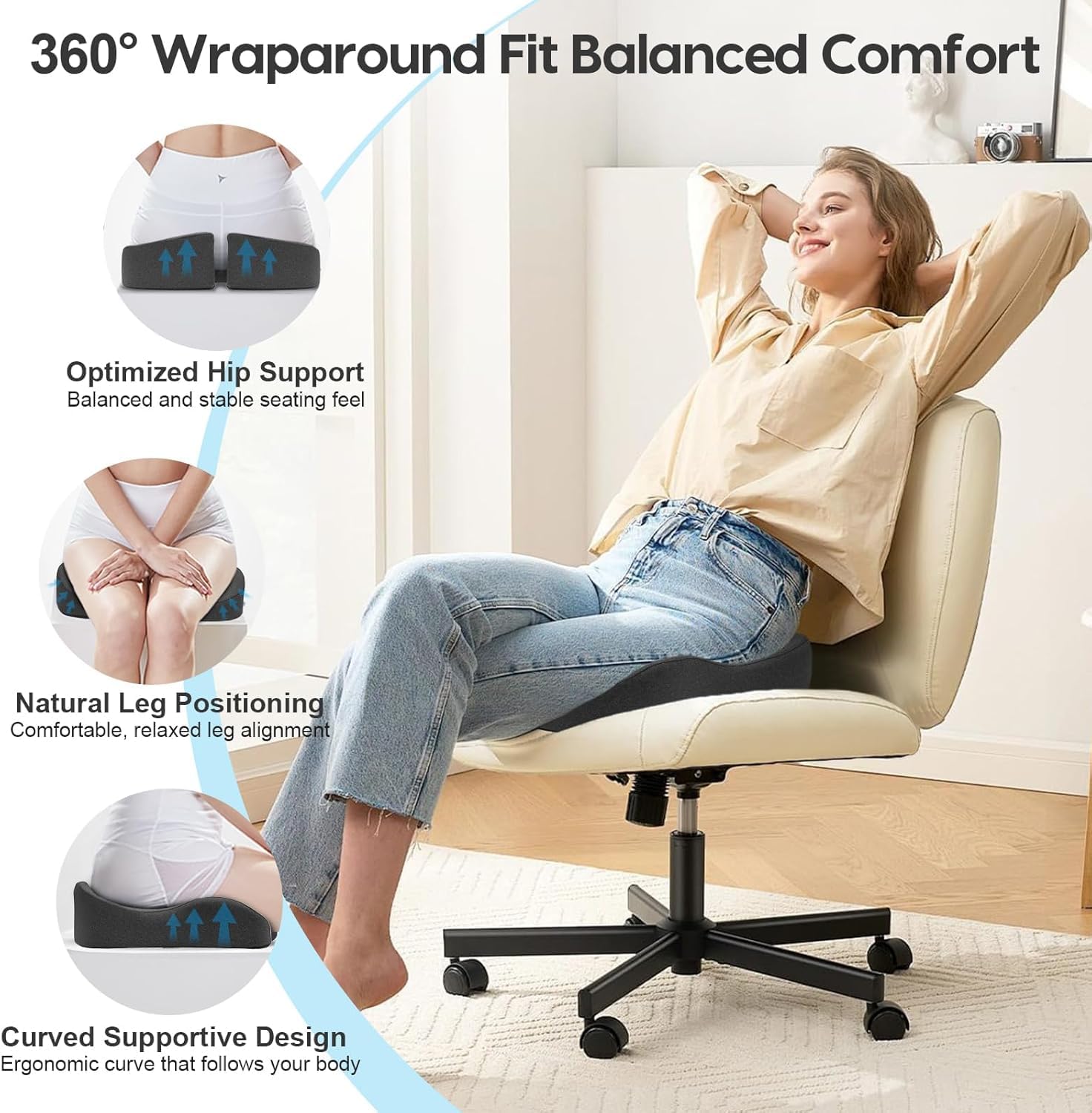 Ergonomisches Sitzkissen, Stuhlkissen und Sitzauflage für Bürostuhl aus Memory Foam, mit 3D-Design, atmungsaktiver Bezug & Anti-Rutsch-Unterseite, ideal für Büro, Homeoffice & Reisen – Bild 3