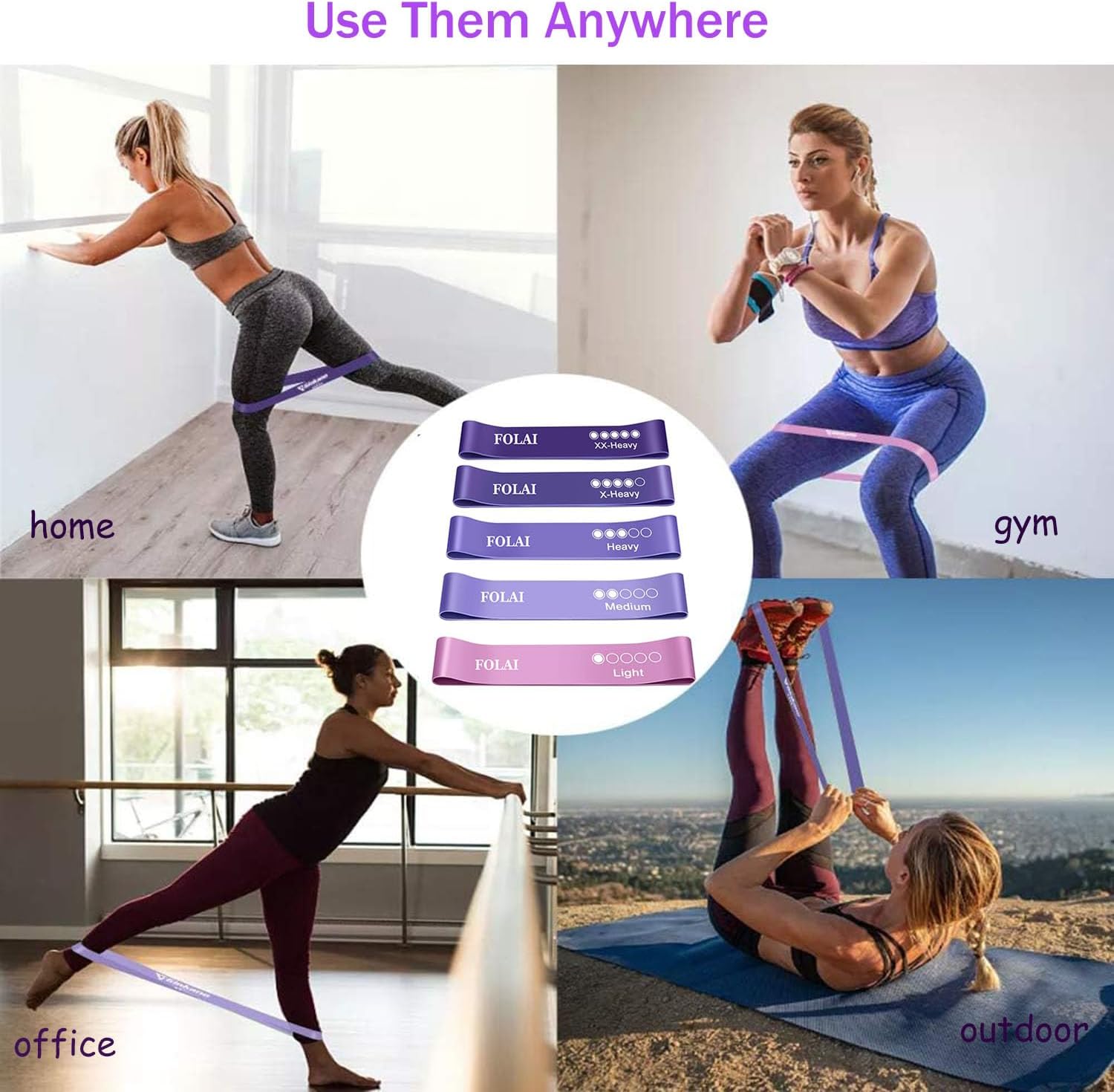 5er-Set Fitnessbänder Widerstandsbänder,Fitnessband mit Bungsanleitung auf Deutsch & Tragebeutel Resistance Bands Gymnastikband aus Latex Für Muskelaufbau Pilates Yoga – Bild 8