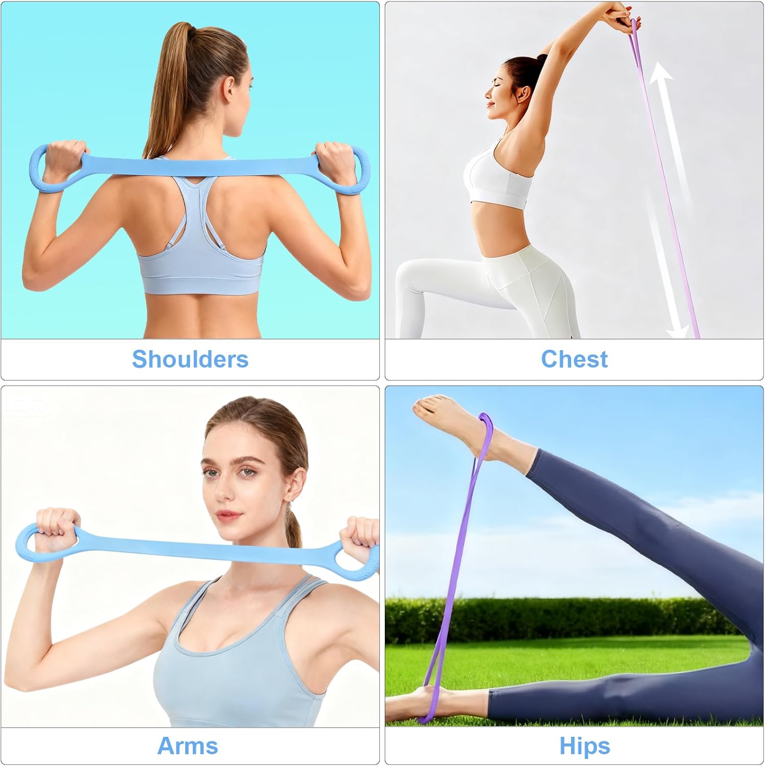 3-teiliges Set Widerstandsbänder, Fitnessbänder-Set, 8 geformte Arm-Trainingsbänder, Übungsbänder, Pilates-Stretchbänder für Ganzkörpertraining, Muskeltraining, Brustexpander-Übungen, Fitnessband – Bild 4