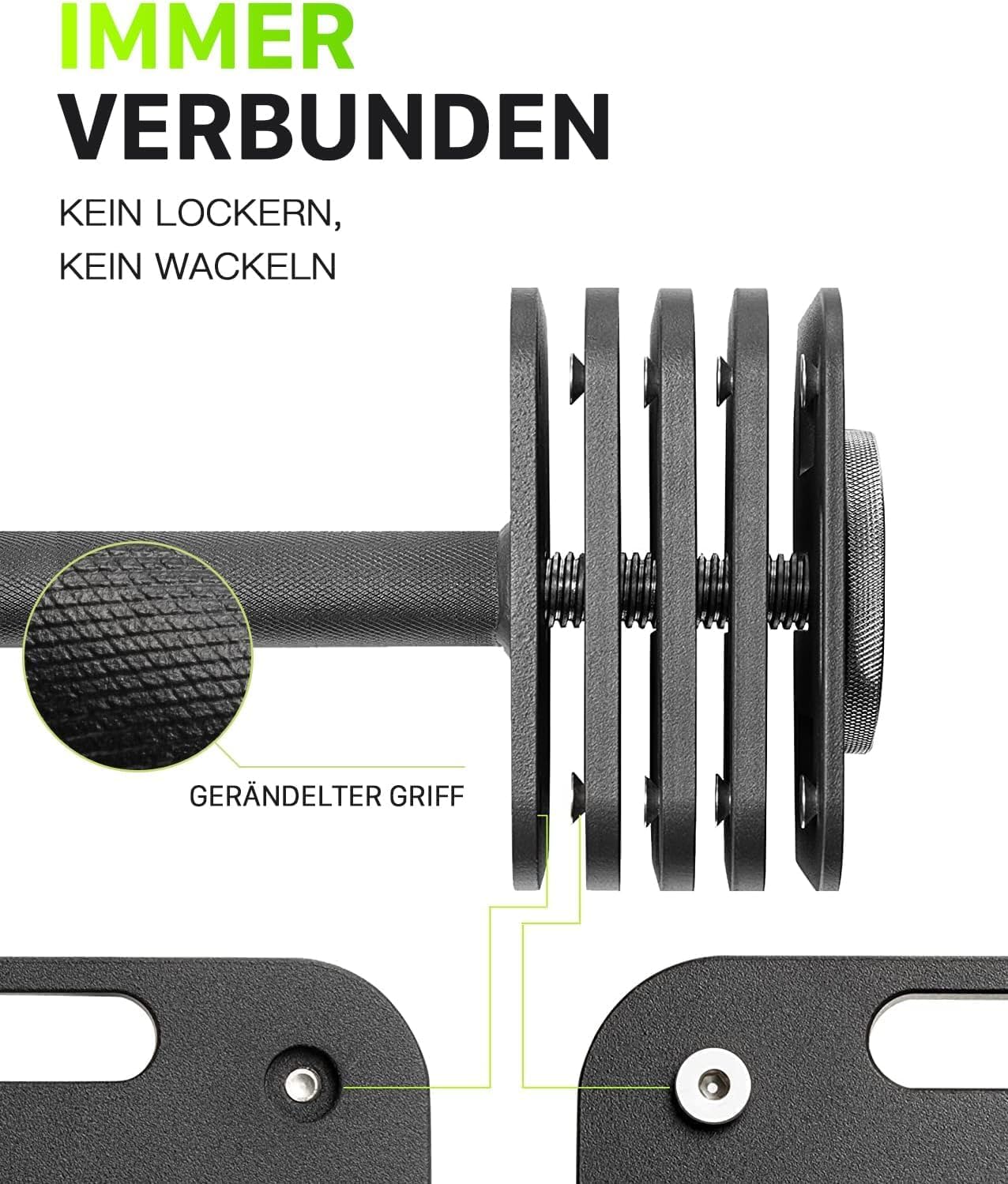 Eisenlink Verstellbare quadratische Hantel, 1 Stück, 20 kg, 36 kg, innovative, ultrakompakte, verstellbare Hantel mit rutschfestem Griff für Fitnesstraining, Fitnessstudio, Zuhause – Bild 2