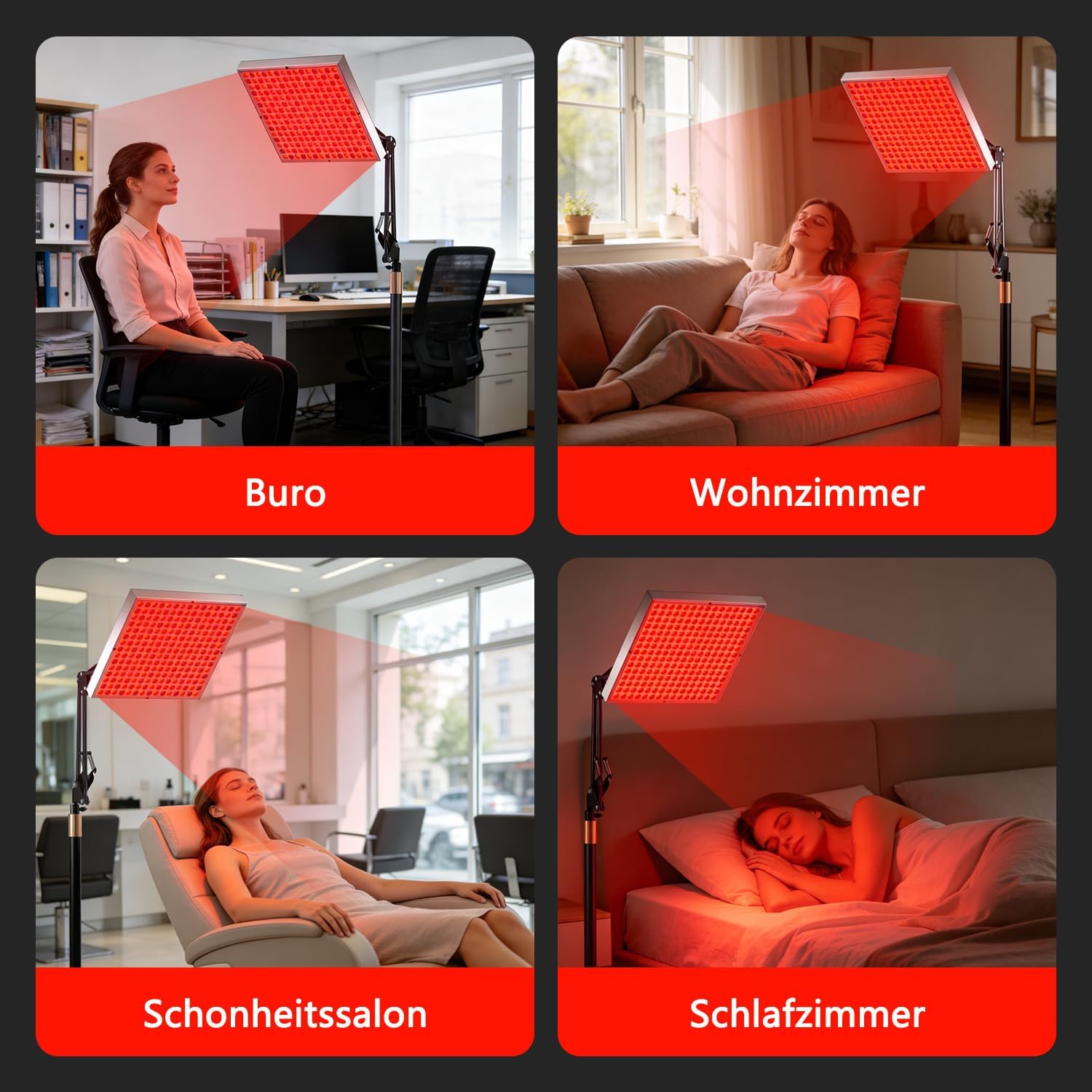 Rotlichtlampe, Infrarot-Körper- und Gesichtslampe, 225-LED-Rotlichttherapielampe, 660-nm- und 850-nm-Infrarot-Panel-Lampe, Rotlichttherapie-Entspannungsgerät, mit verstellbarem Ständer – Bild 7